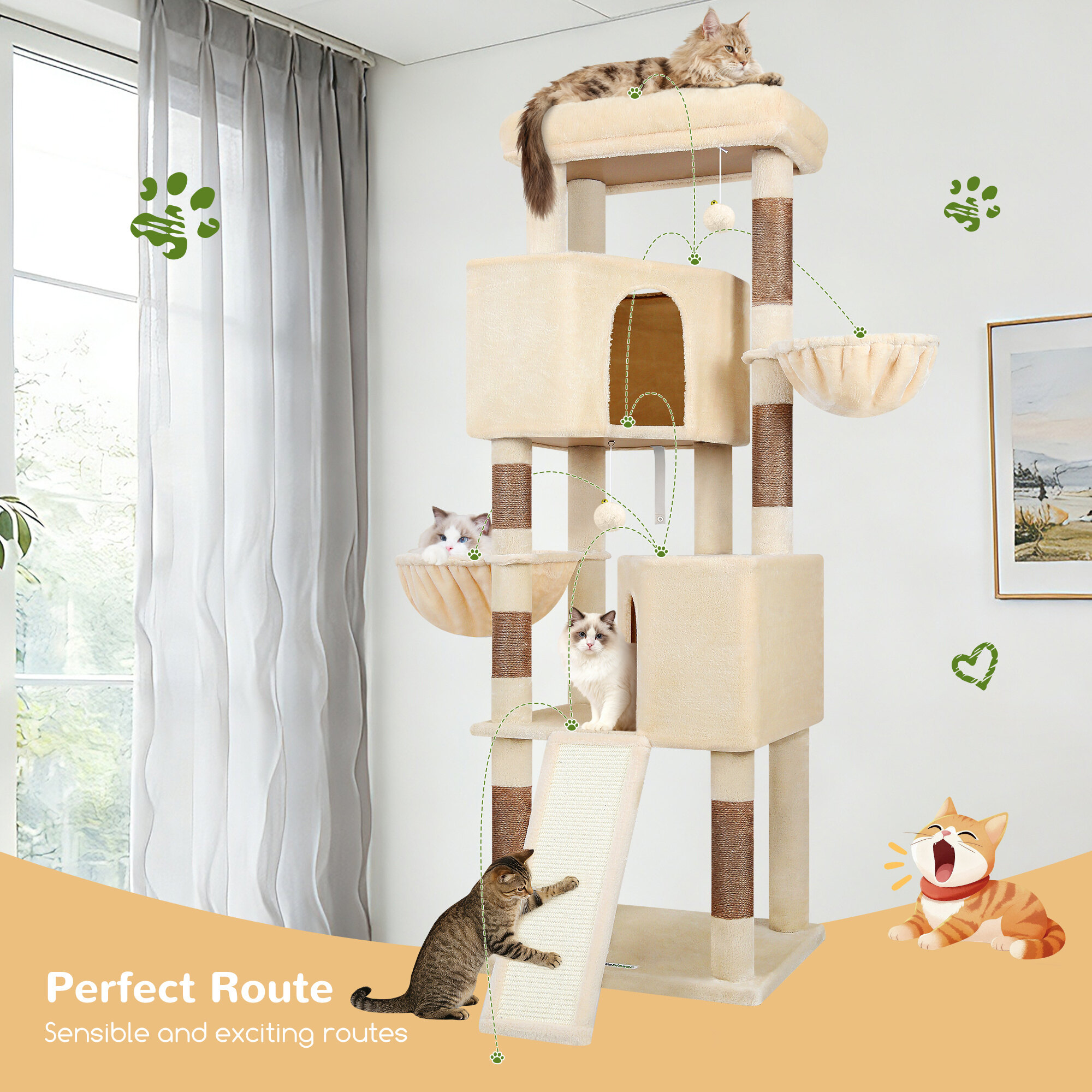 globlazer-s-series-s69b-arbre-chat-beige-175-cm-grand image 3