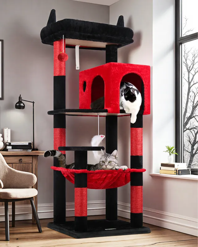 globlazer-f53-arbre-chat-135-cm-rouge-noir-gothique image 1