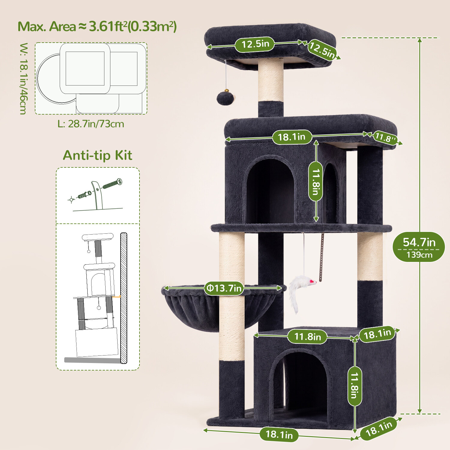globlazer-f-series-f54-arbre-chat-gris-fonc-avec-niches image 7