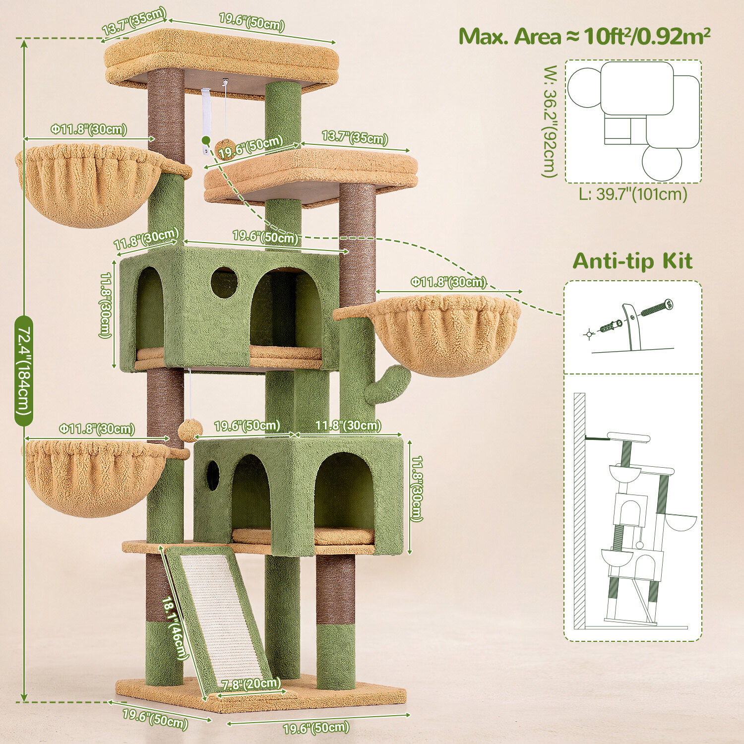 globlazer-f-series-f72g-arbre-chat-vert-cactus-183-cm image 8