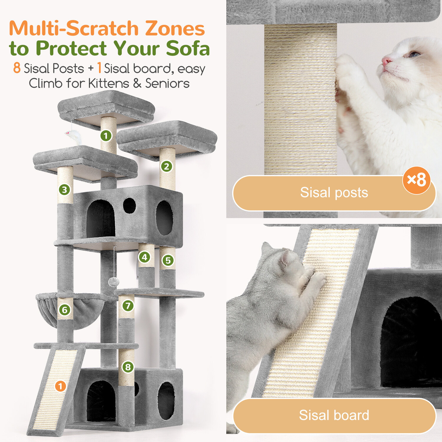 globlazer-f-series-f73c-arbre-chat-gris-clair-73-pouces-grand image 6