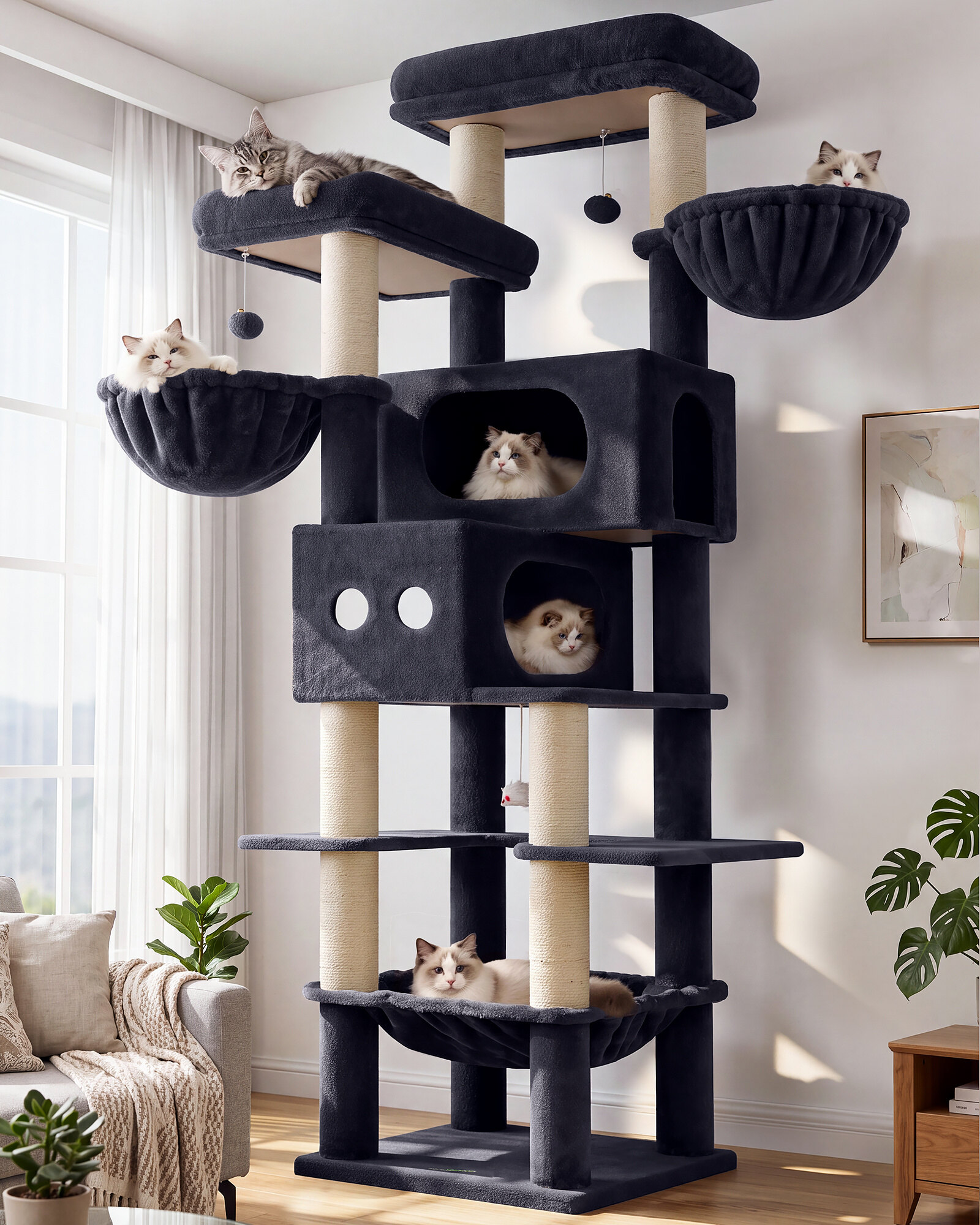 globlazer-f81e-arbre-chat-xxl-gris-206-cm-grand-chat image 1