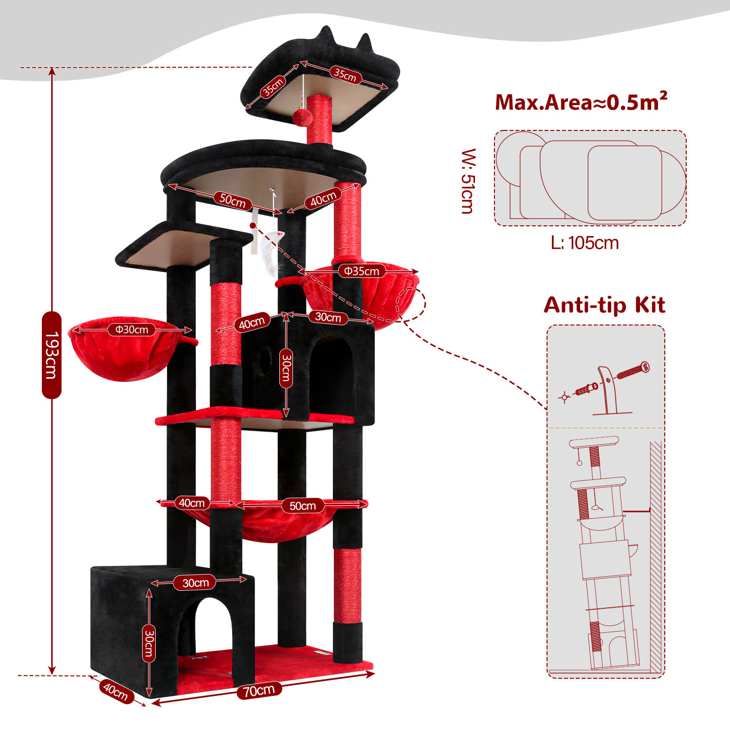 globlazer-s-series-s76b-arbre-chat-rouge-noir-76-pouces image 8