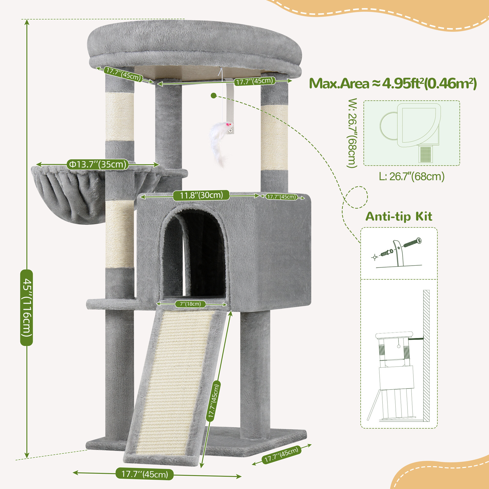 globlazer-f45-arbre-chat-gris-clair-114-cm-compact image 6