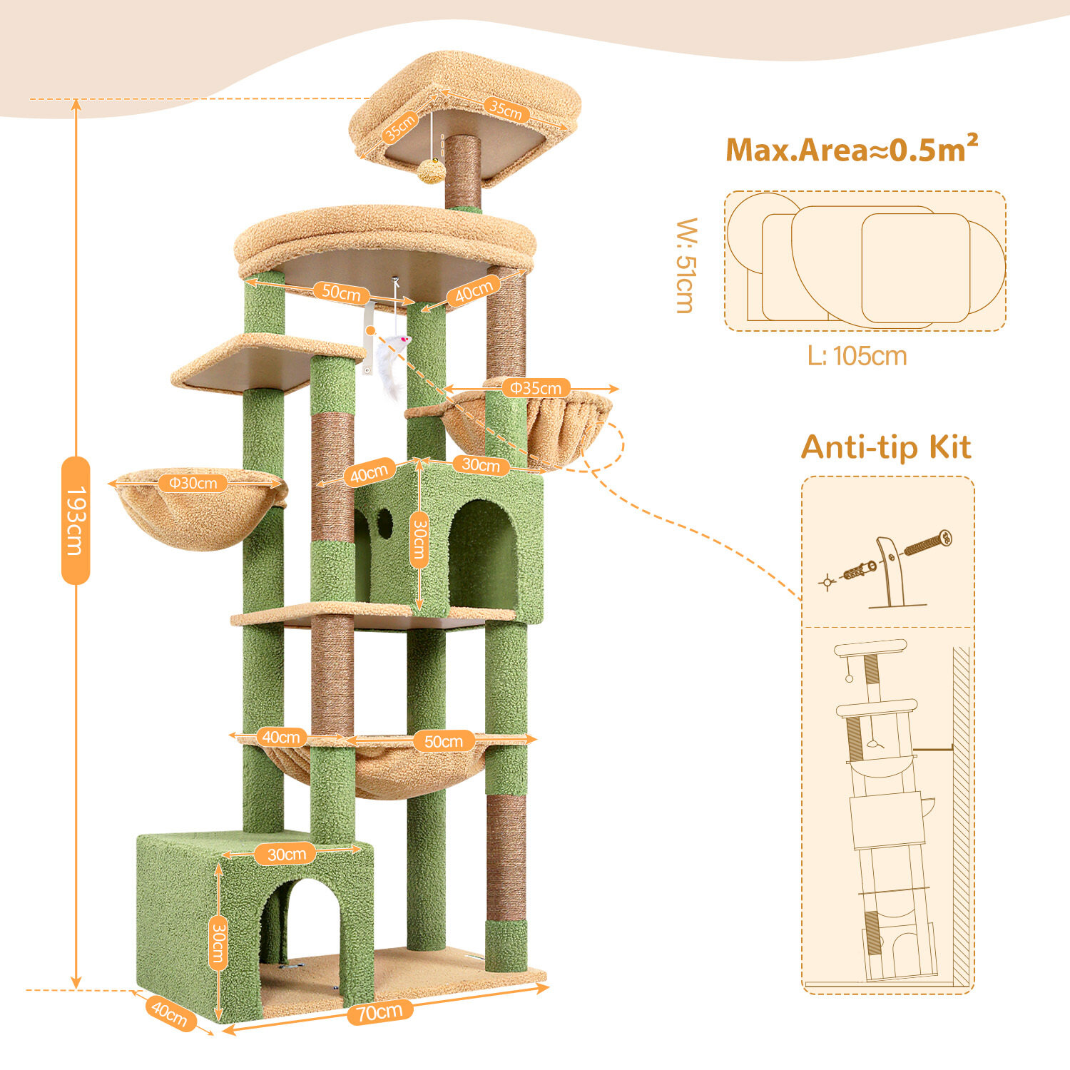 globlazer-s-series-s76b-arbre-chat-vert-cactus-76-pouces image 8