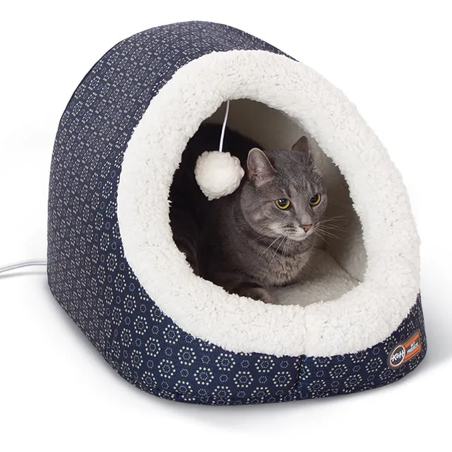 k-h-thermo-pet-cave-lit-chauffant-chat-bleu-marine-4w image 1