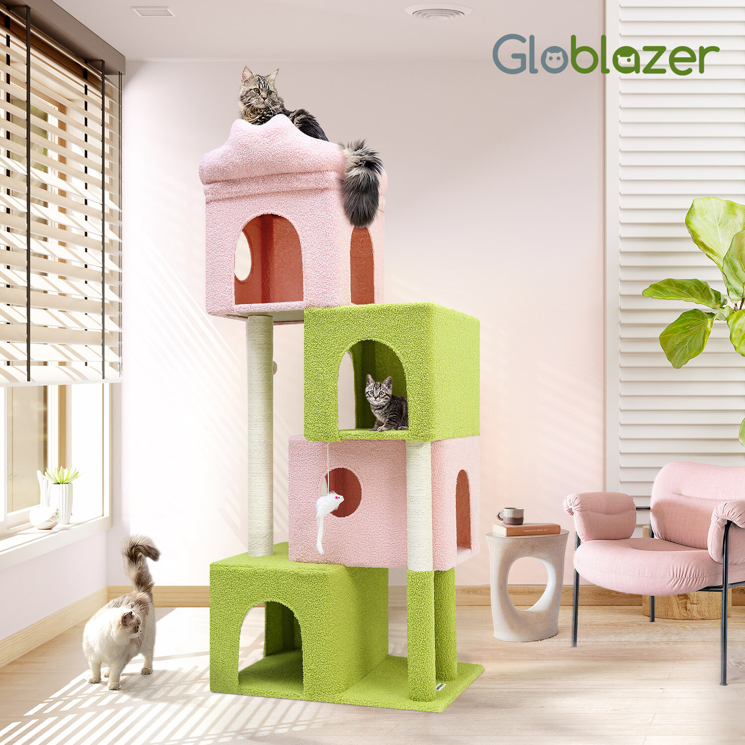 globlazer-fc61-arbre-chat-61-pouces-rose-vert-niche image 3
