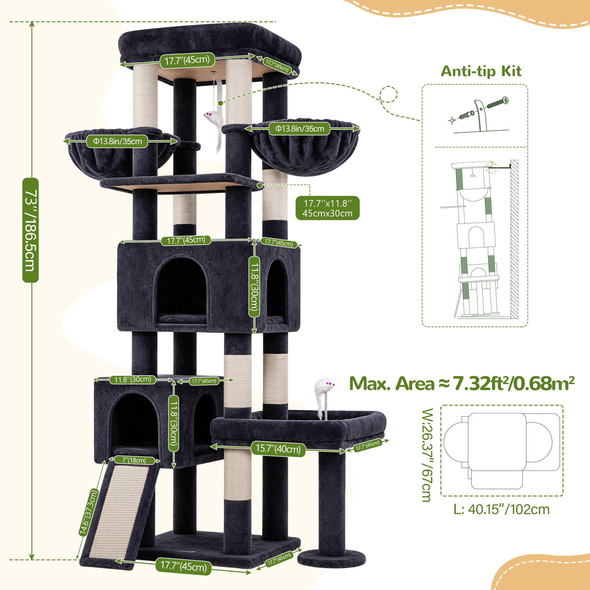 globlazer-s-series-s73b-arbre-chat-gris-fonc-73-pouces-robuste image 8