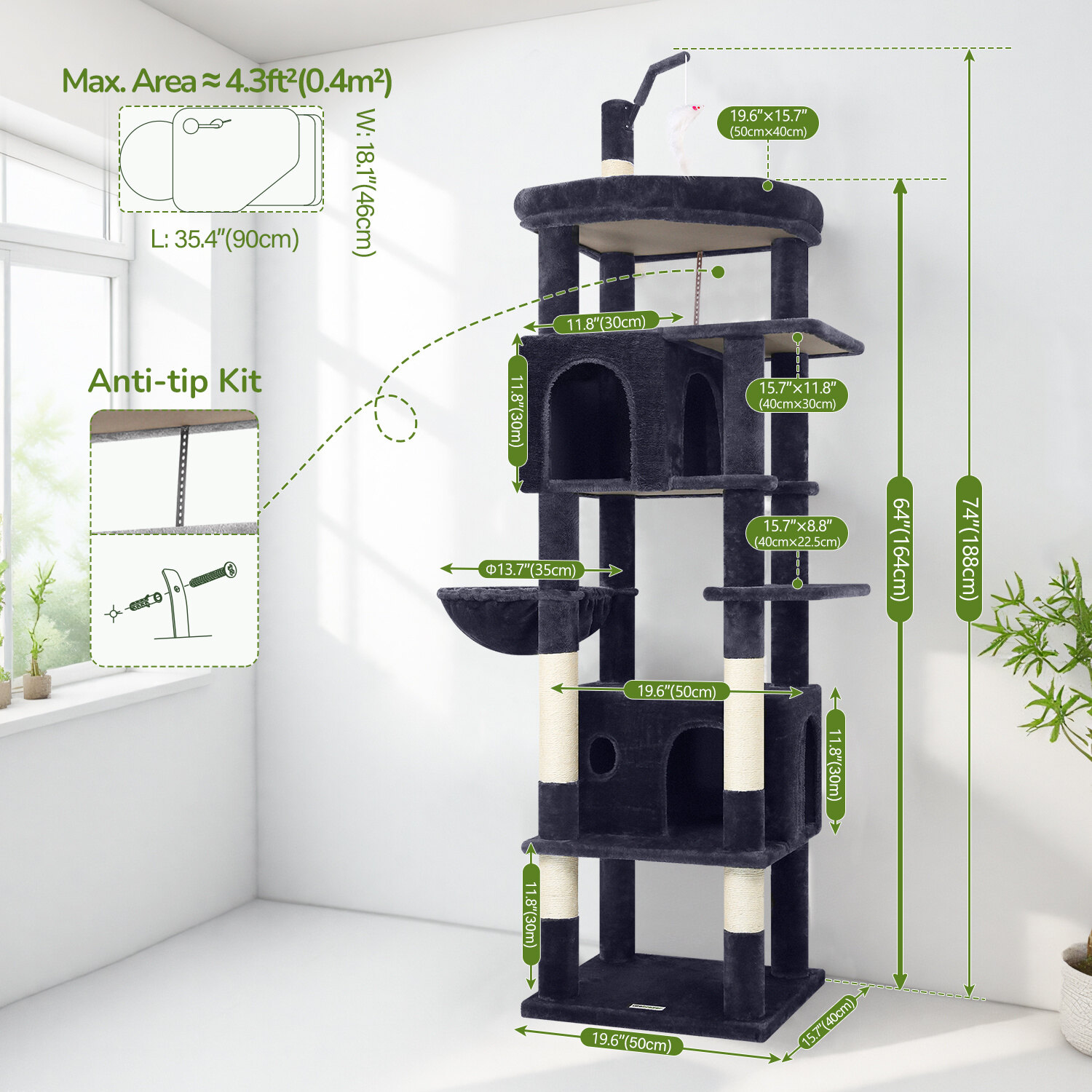 globlazer-f-series-f74b-arbre-chat-gris-fonc-74-pouces image 7