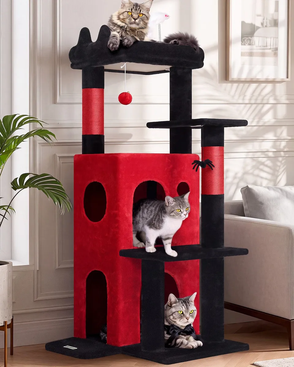 globlazer-fc50-arbre-chat-rouge-noir-50-pouces-grands-chats image 1
