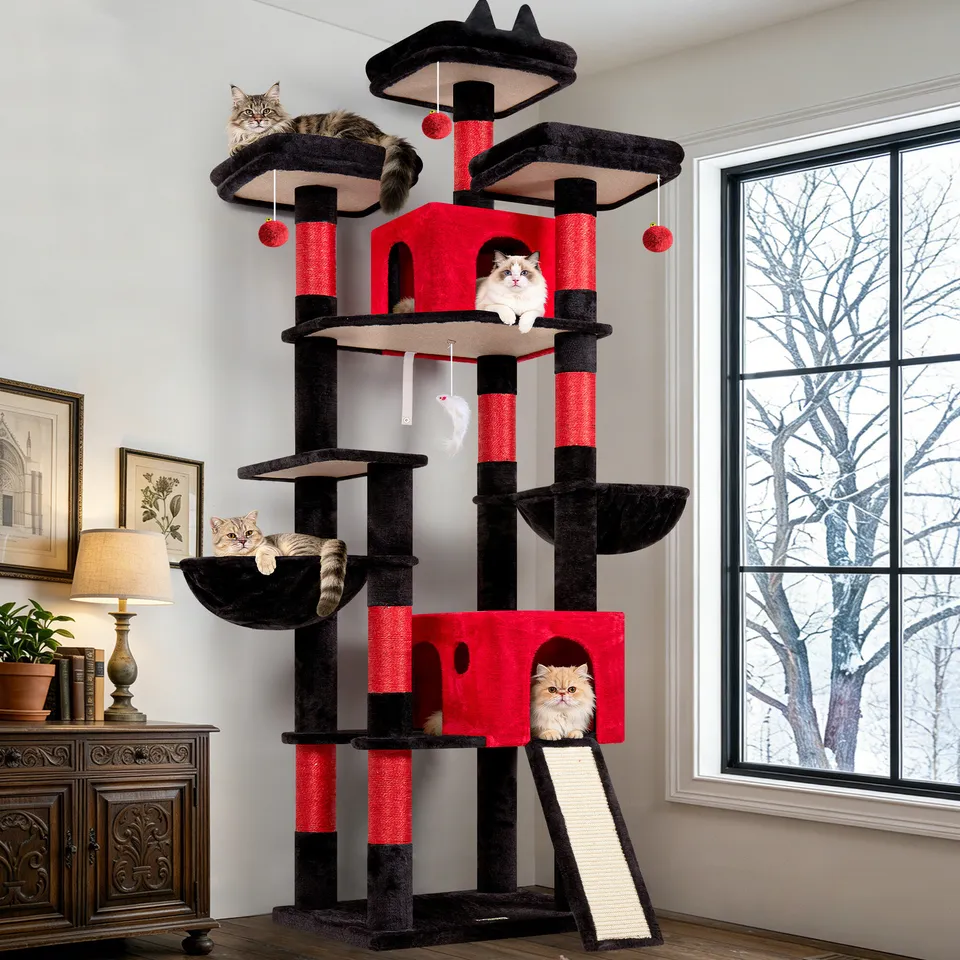 globlazer-f83d-arbre-chat-211-cm-rouge-noir-grands-chats image 1