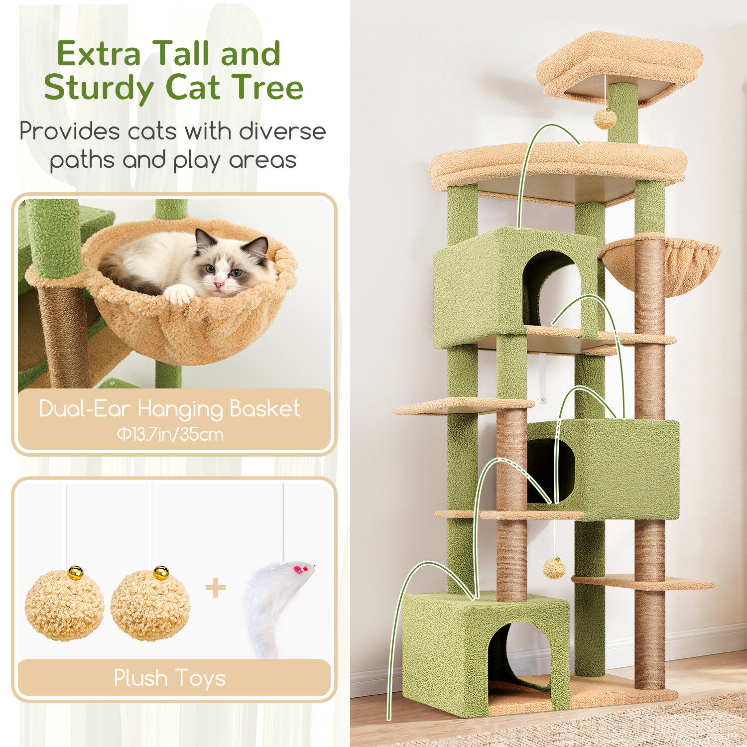 globlazer-s-series-s80-arbre-chat-vert-cactus-80-pouces image 6