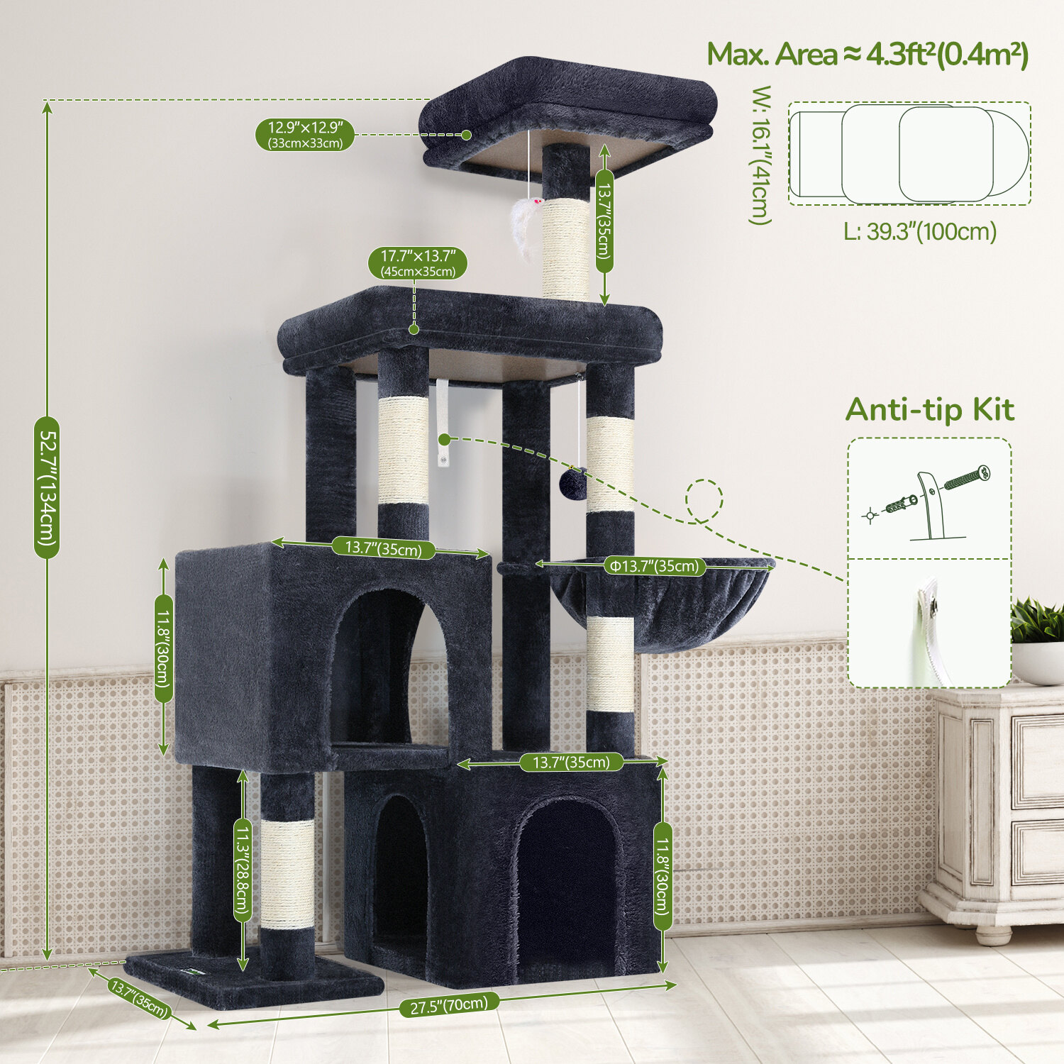 globlazer-s-series-s52-arbre-chat-gris-fonc-52-pouces-compact image 7