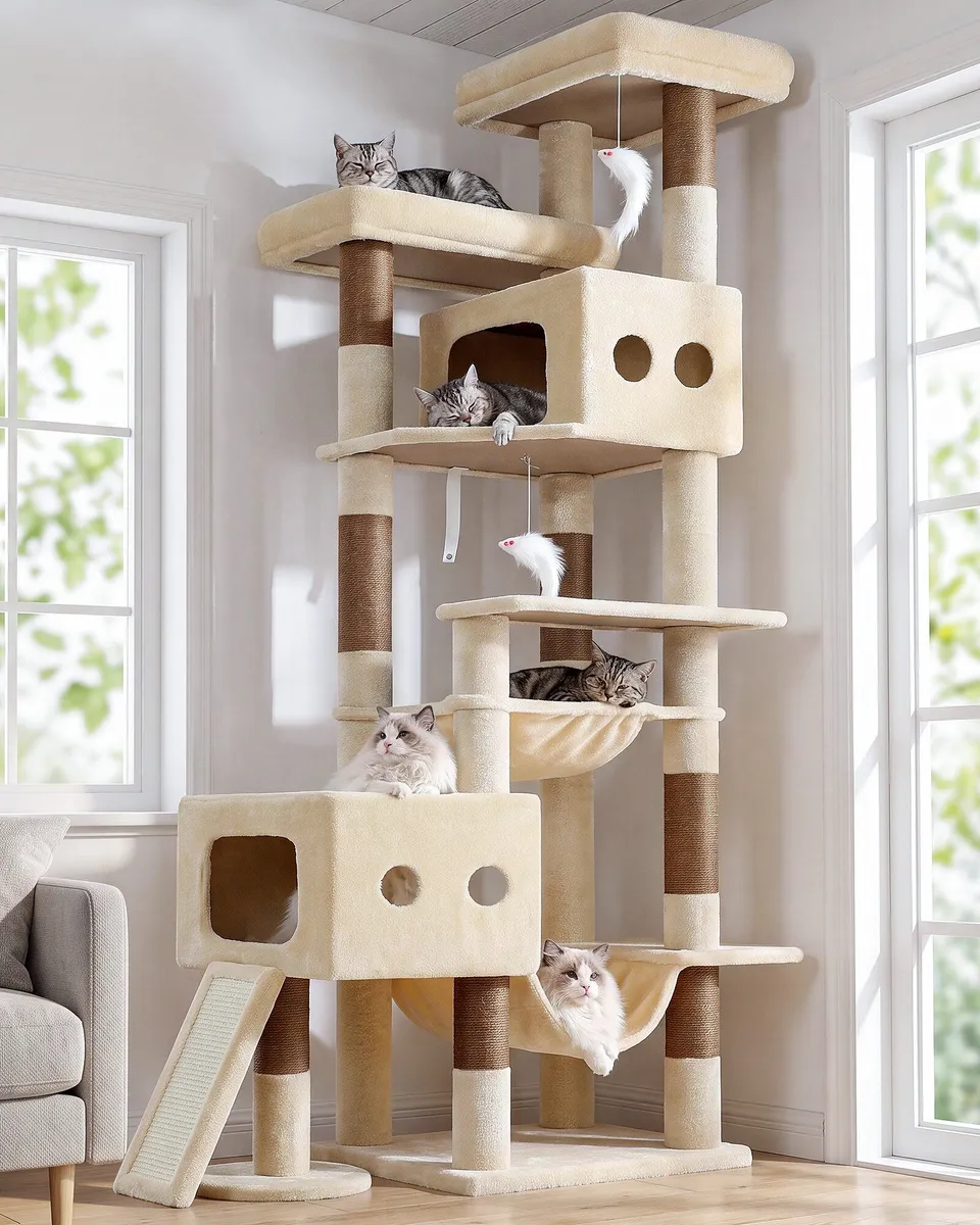 globlazer-s-series-s83g-arbre-chat-robuste-beige-83-pouces image 1