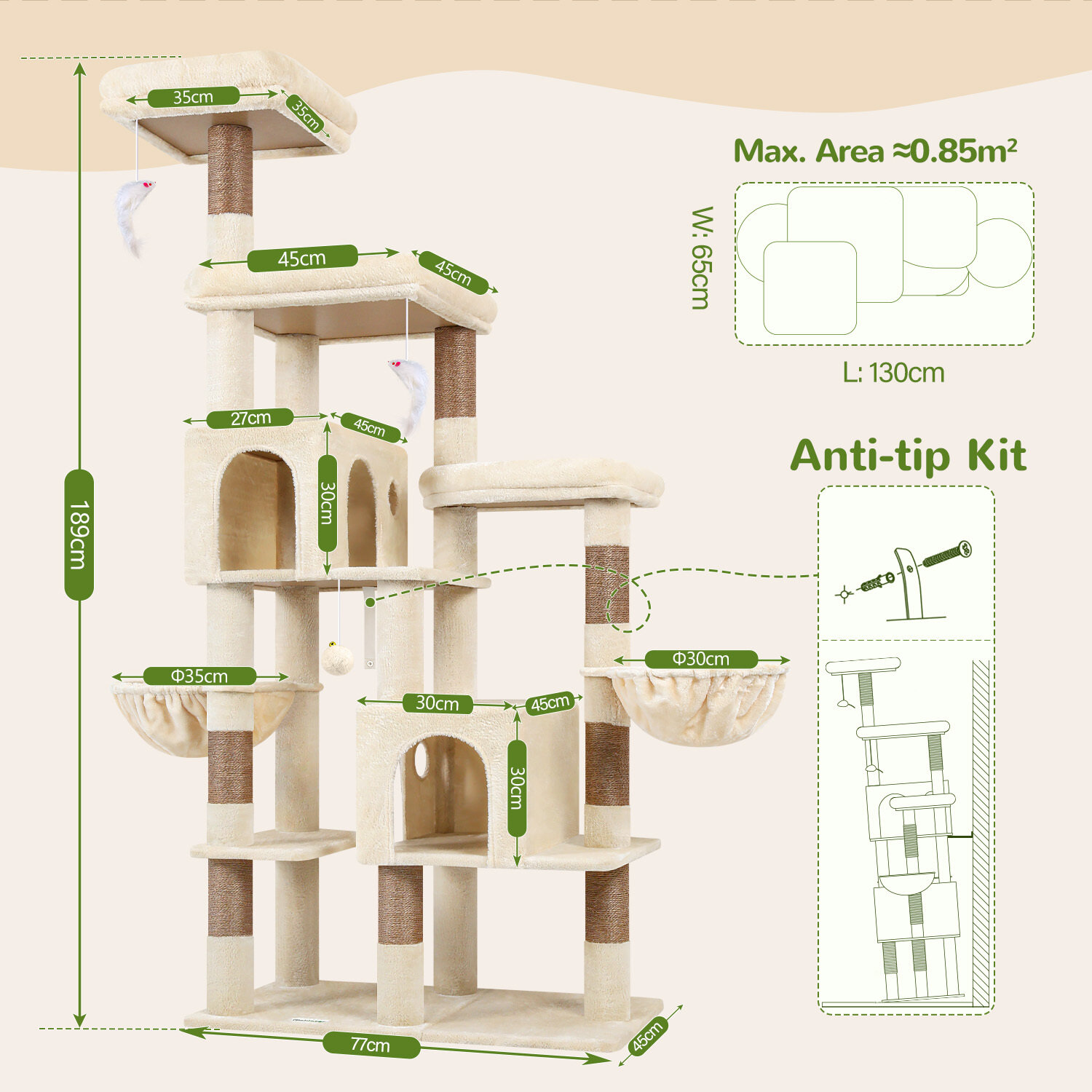globlazer-f-series-f74f-arbre-chat-beige-74-pouces-stable image 8