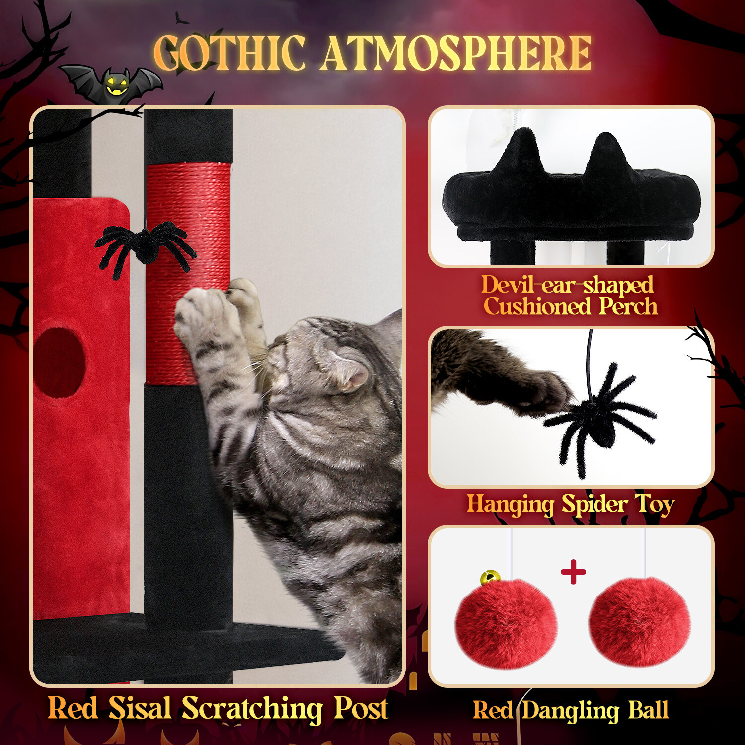 globlazer-fc50-arbre-chat-rouge-noir-50-pouces-grands-chats image 6
