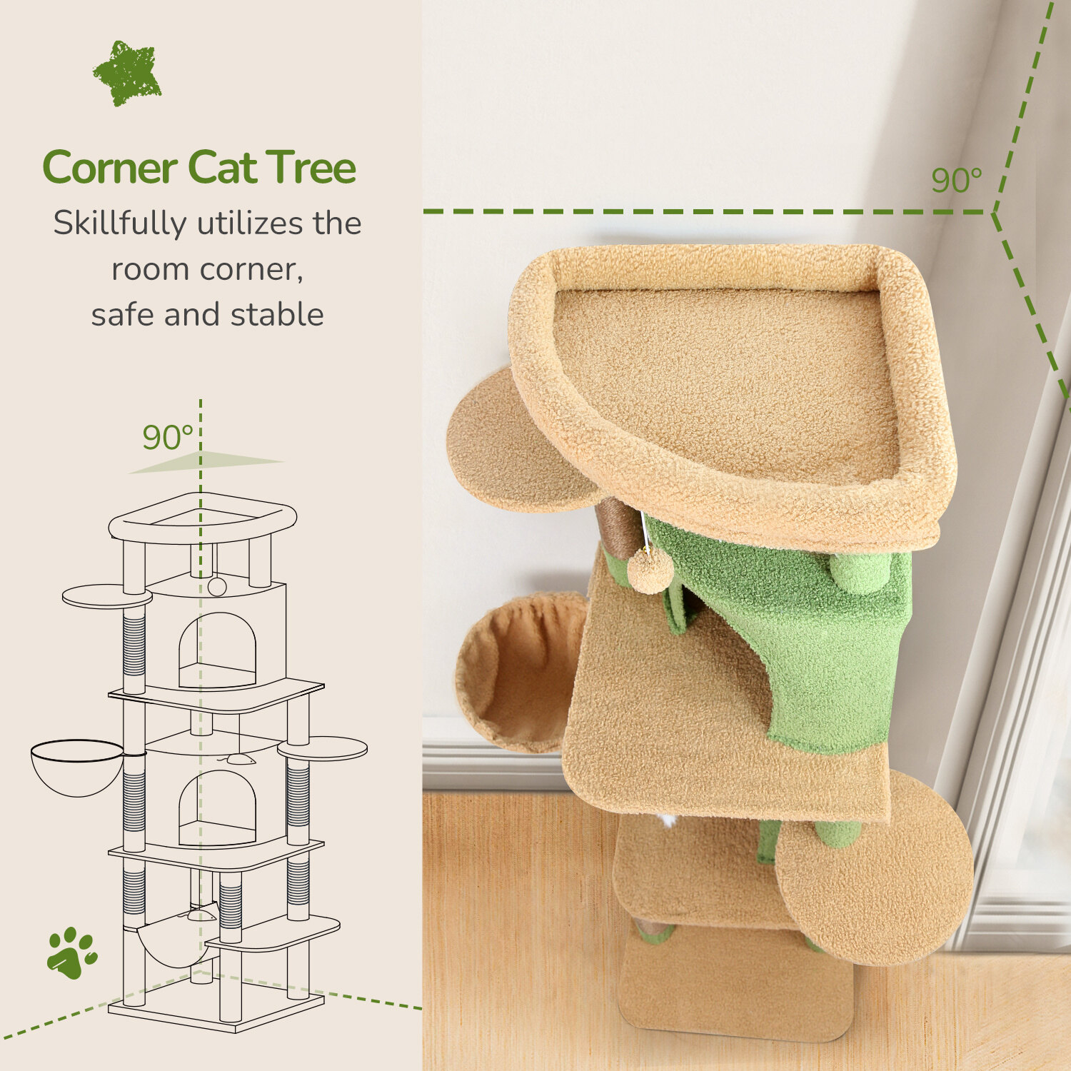globlazer-c-series-c66-arbre-chat-vert-cactus-66-pouces-angle image 3