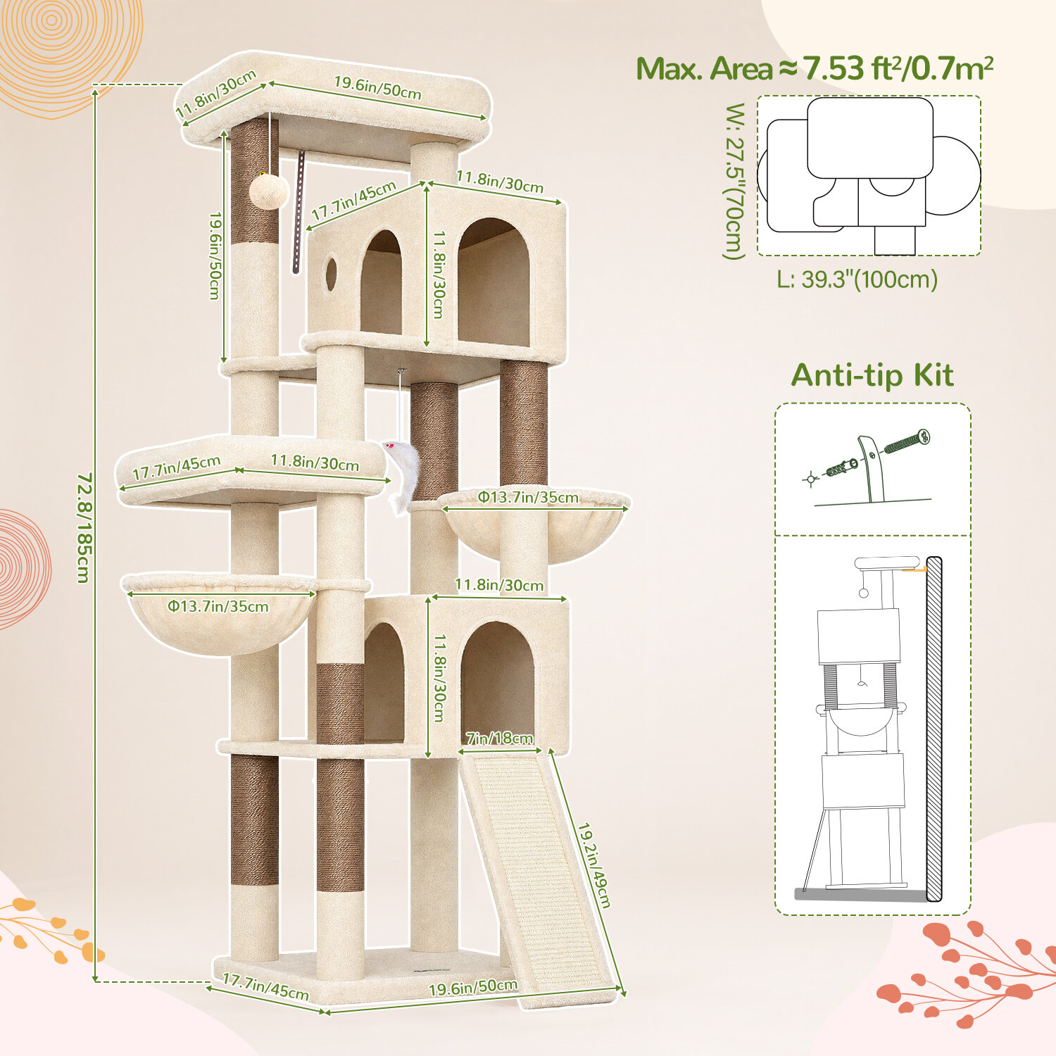 globlazer-f-series-f72h-arbre-chat-beige-72-pouces-compact image 7