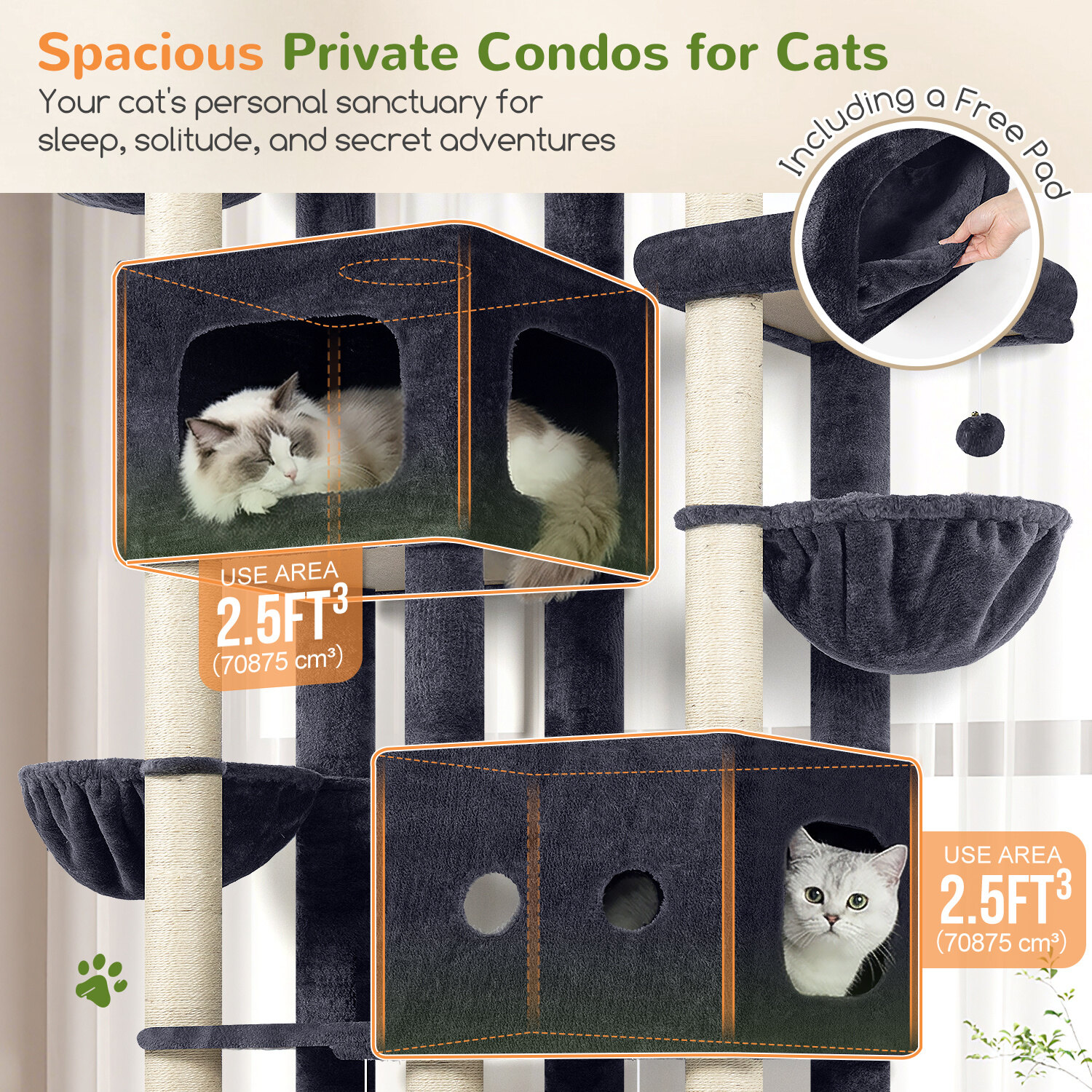 globlazer-s-series-s81-arbre-chat-gris-fonc-81-pouces-xxl image 5