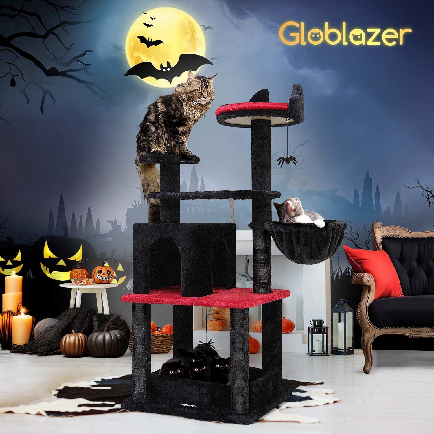 globlazer-f52-arbre-chat-132-cm-rouge-noir-gothique image 3