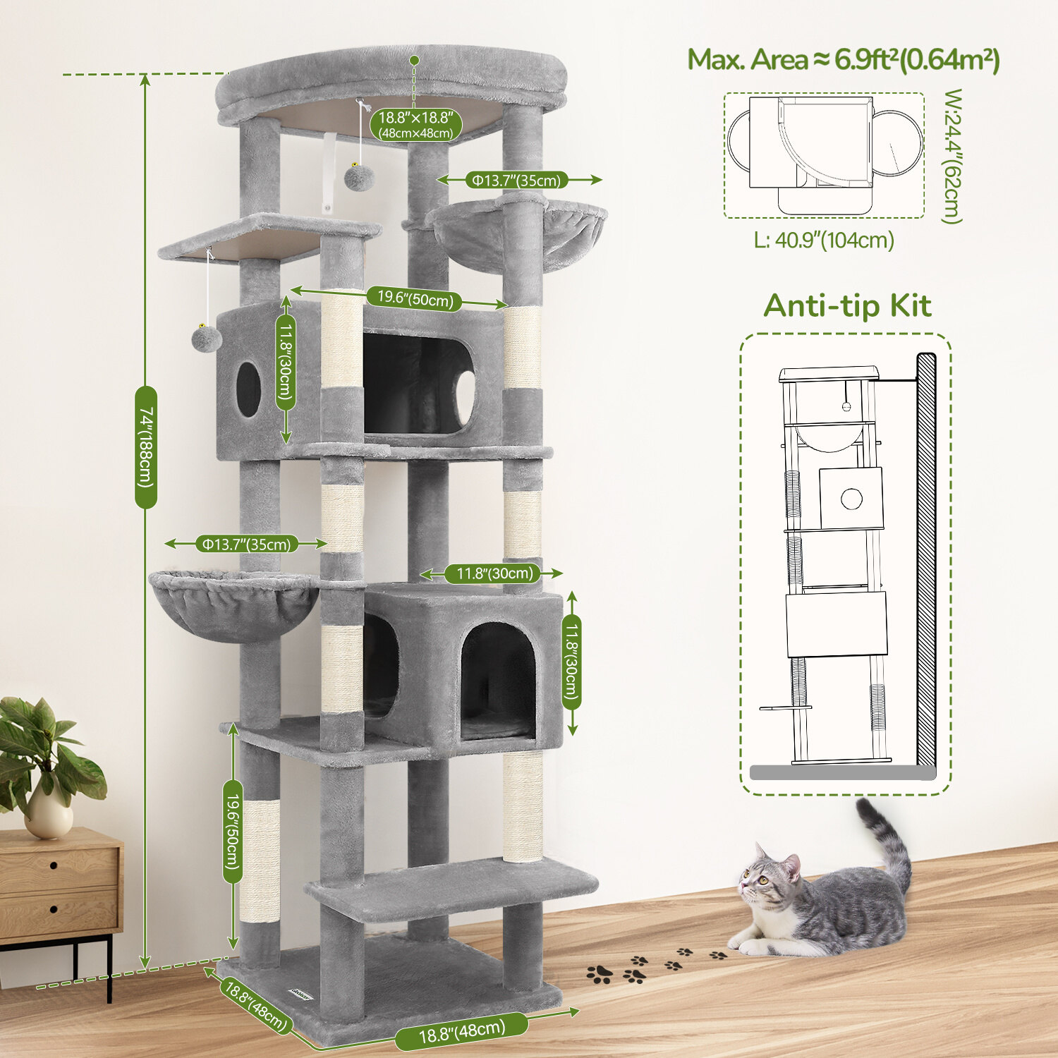 globlazer-s-series-s74-arbre-chat-gris-clair-74-pouces-grand image 7