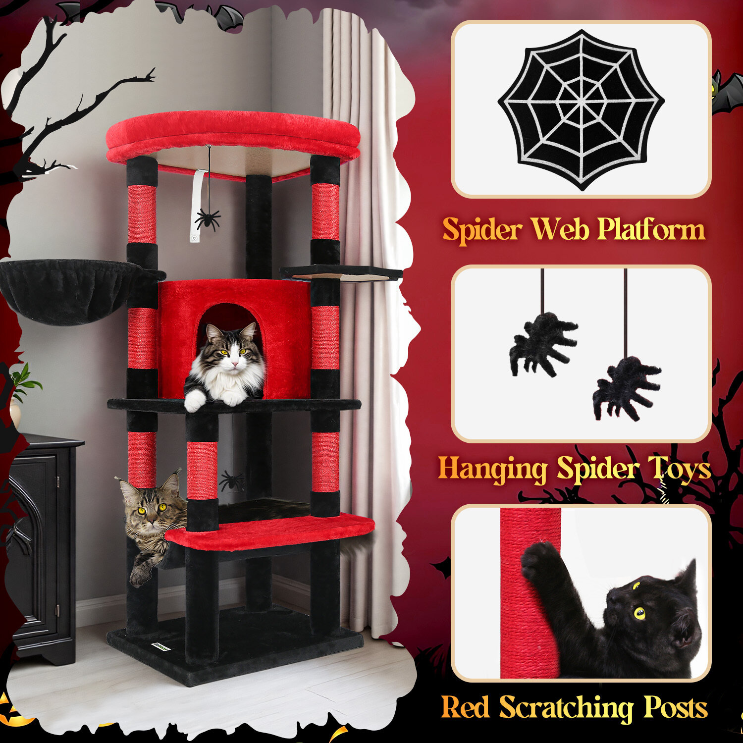 globlazer-c-series-c51-arbre-chat-noir-rouge-51-pouces-gothique image 7