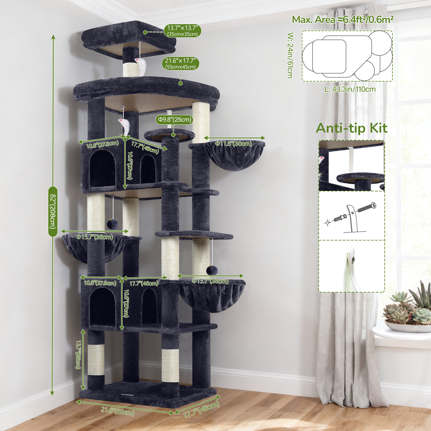 globlazer-s82-arbre-chat-gris-fonc-82-pouces-grand image 7