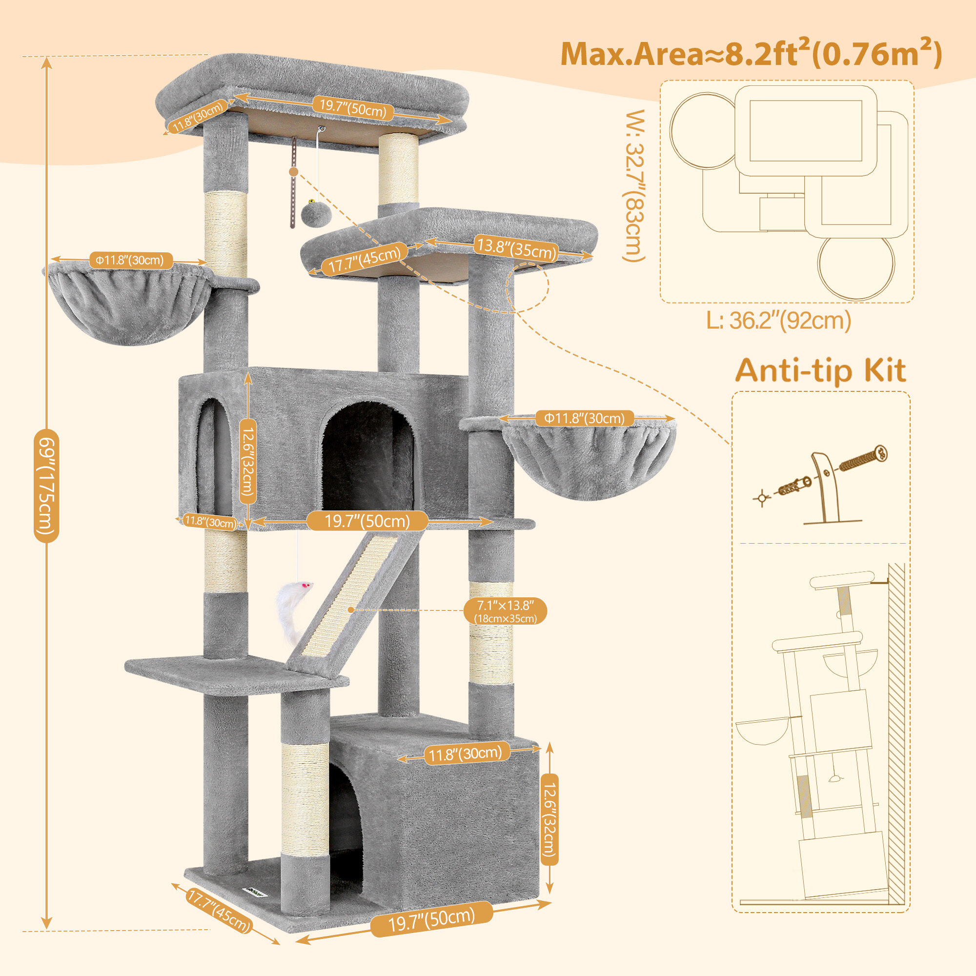 globlazer-s-series-s69-arbre-chat-gris-clair-175-cm image 3
