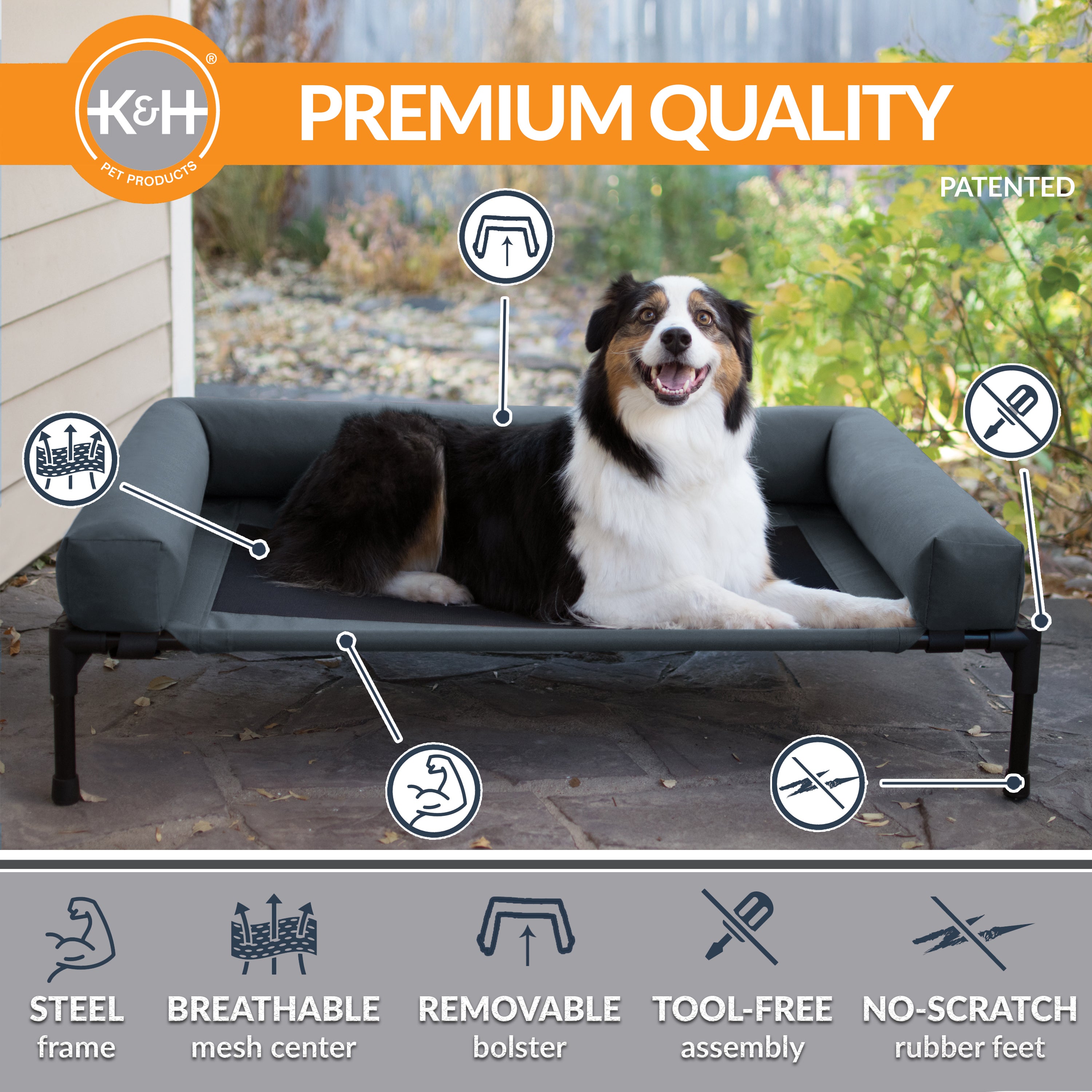 k-h-original-bolster-pet-cot-lit-chien-sur-lev-large-charcoal-imperm-able image 2