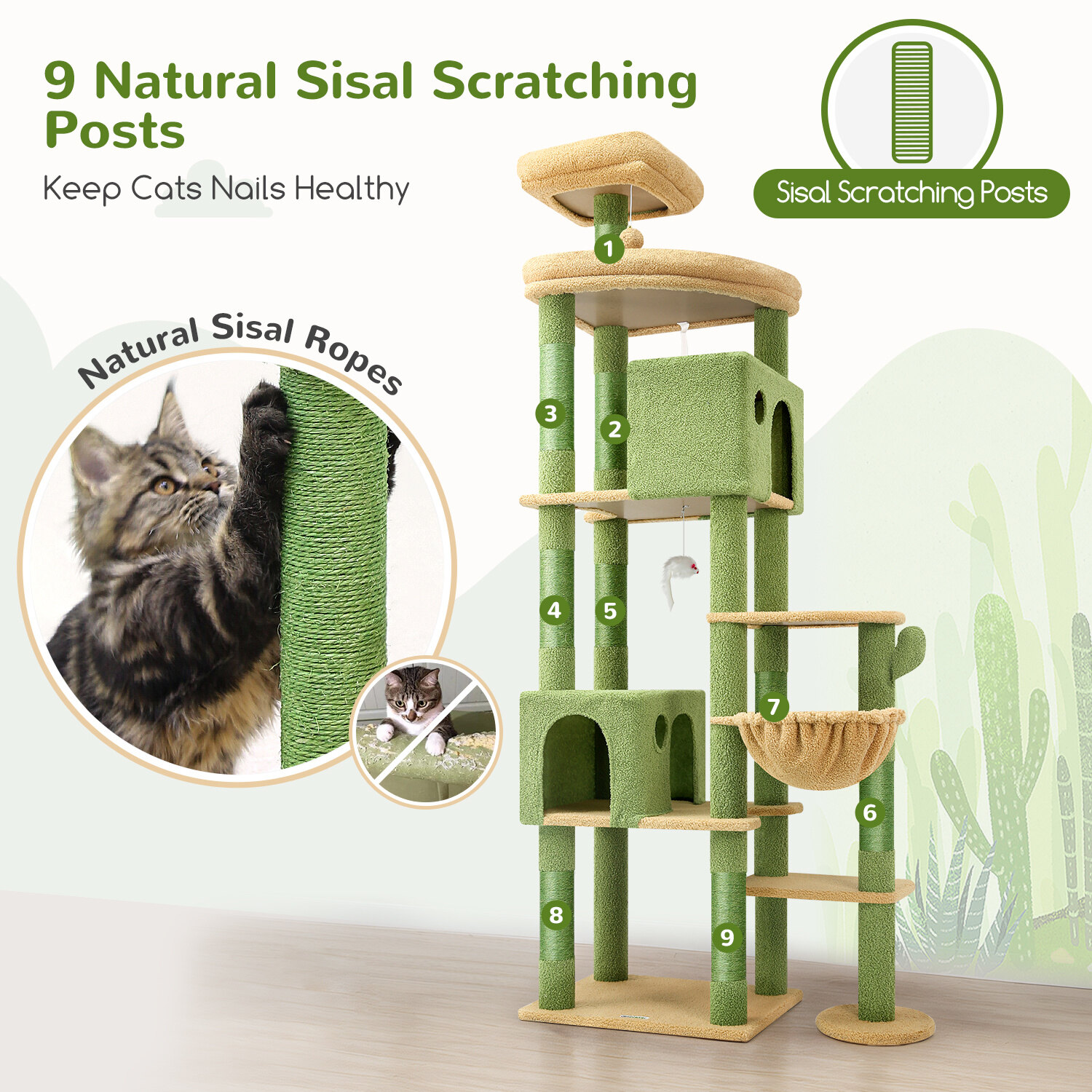 globlazer-f-series-f83-arbre-chat-vert-cactus-83-pouces image 6