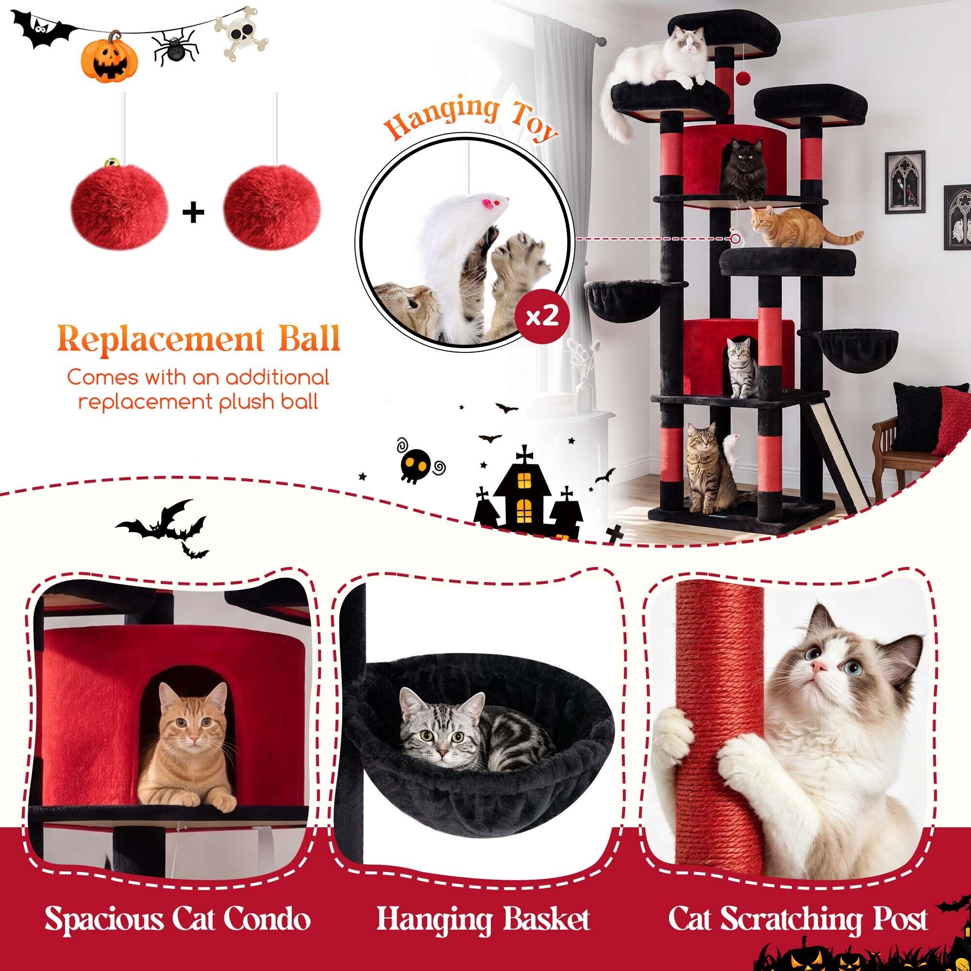globlazer-f80h-arbre-chat-rouge-noir-80-pouces-grand image 6