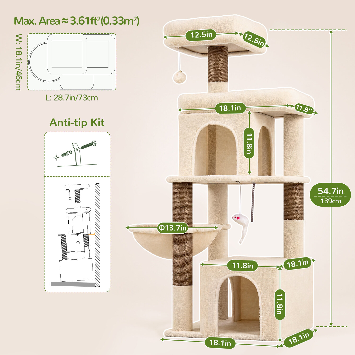globlazer-f-series-f54-arbre-chat-beige-2-niches-chaton image 7