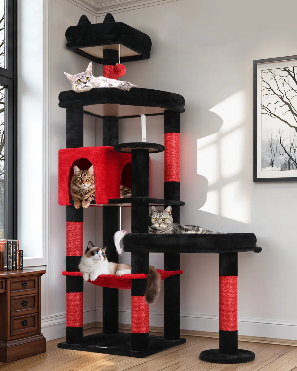 globlazer-s65-arbre-chat-65-pouces-rouge-noir image 1