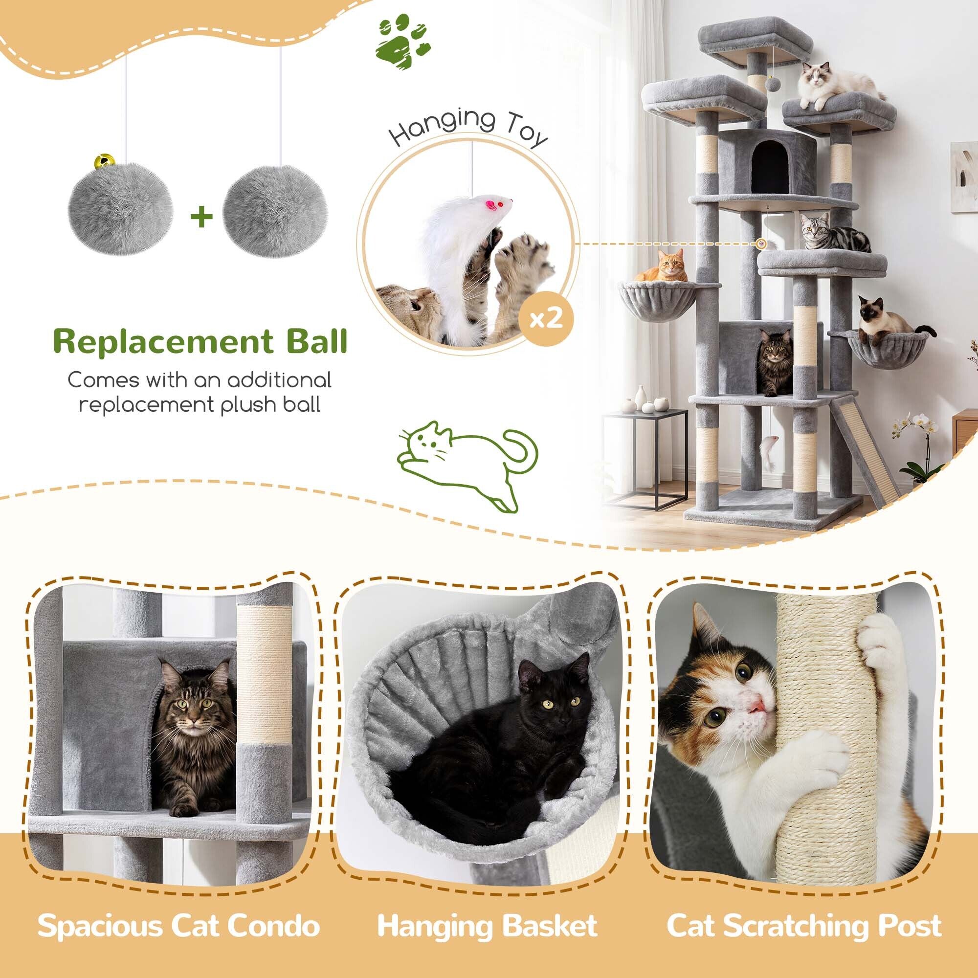 globlazer-f-series-f80h-arbre-chat-gris-clair-80-pouces-grand-chat image 6