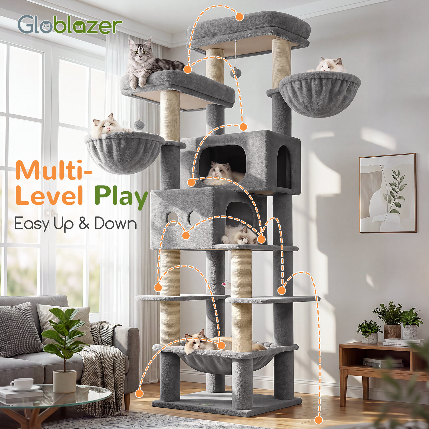 globlazer-f-series-f81e-arbre-chat-gris-clair-81-pouces-xxl image 8