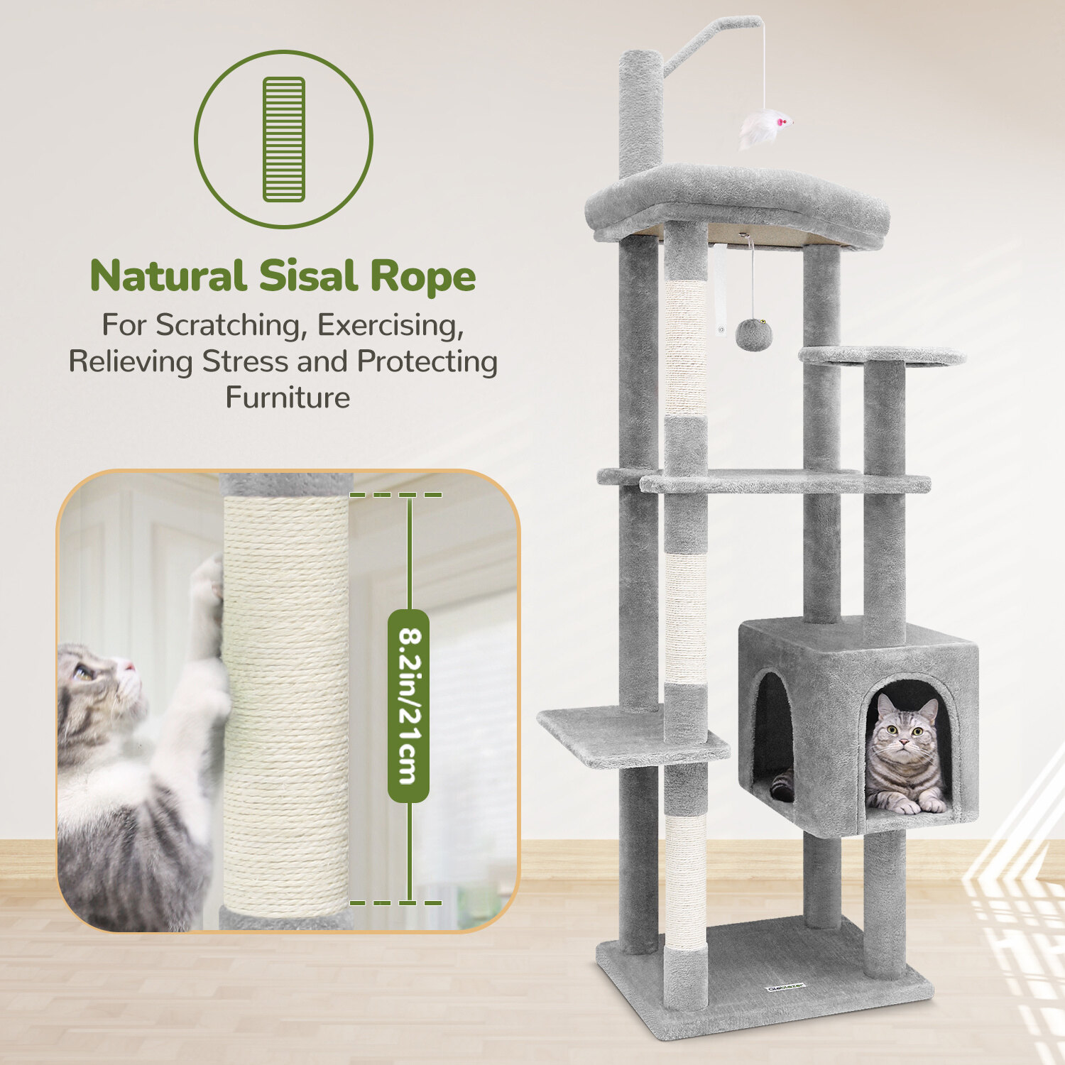 globlazer-f64-arbre-chat-gris-clair-64-pouces-adulte image 3