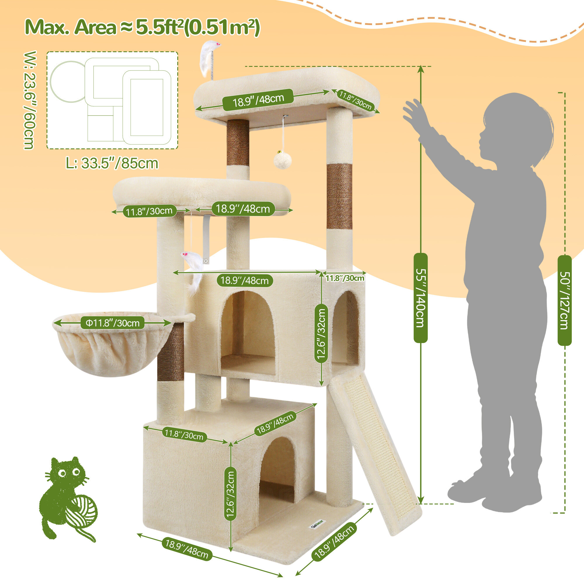 globlazer-f55-arbre-chat-55-pouces-beige-adulte image 3