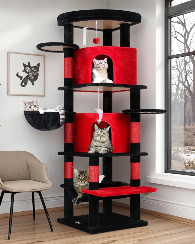 globlazer-c66-arbre-chat-d-angle-168-cm-rouge-noir image 1