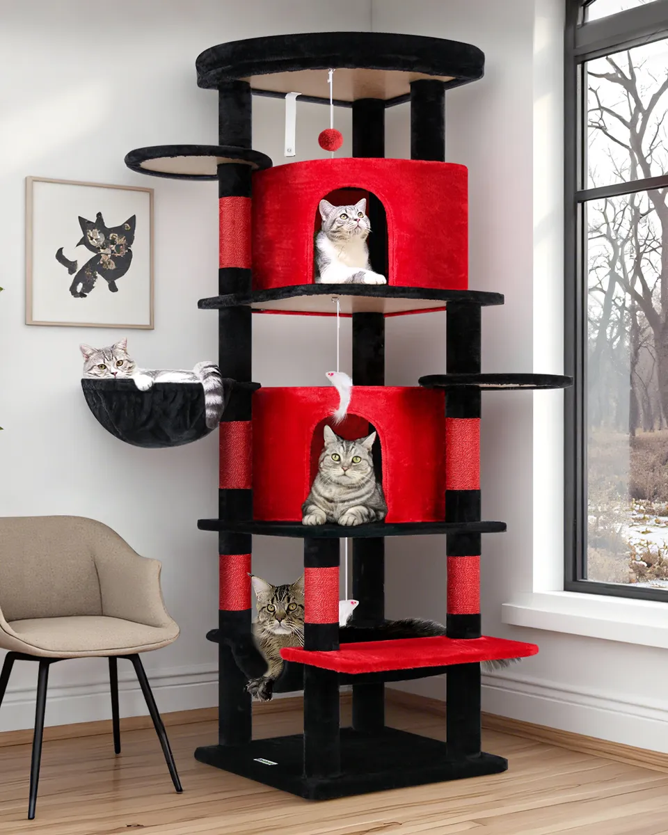 globlazer-c66-arbre-chat-d-angle-168-cm-rouge-noir image 1
