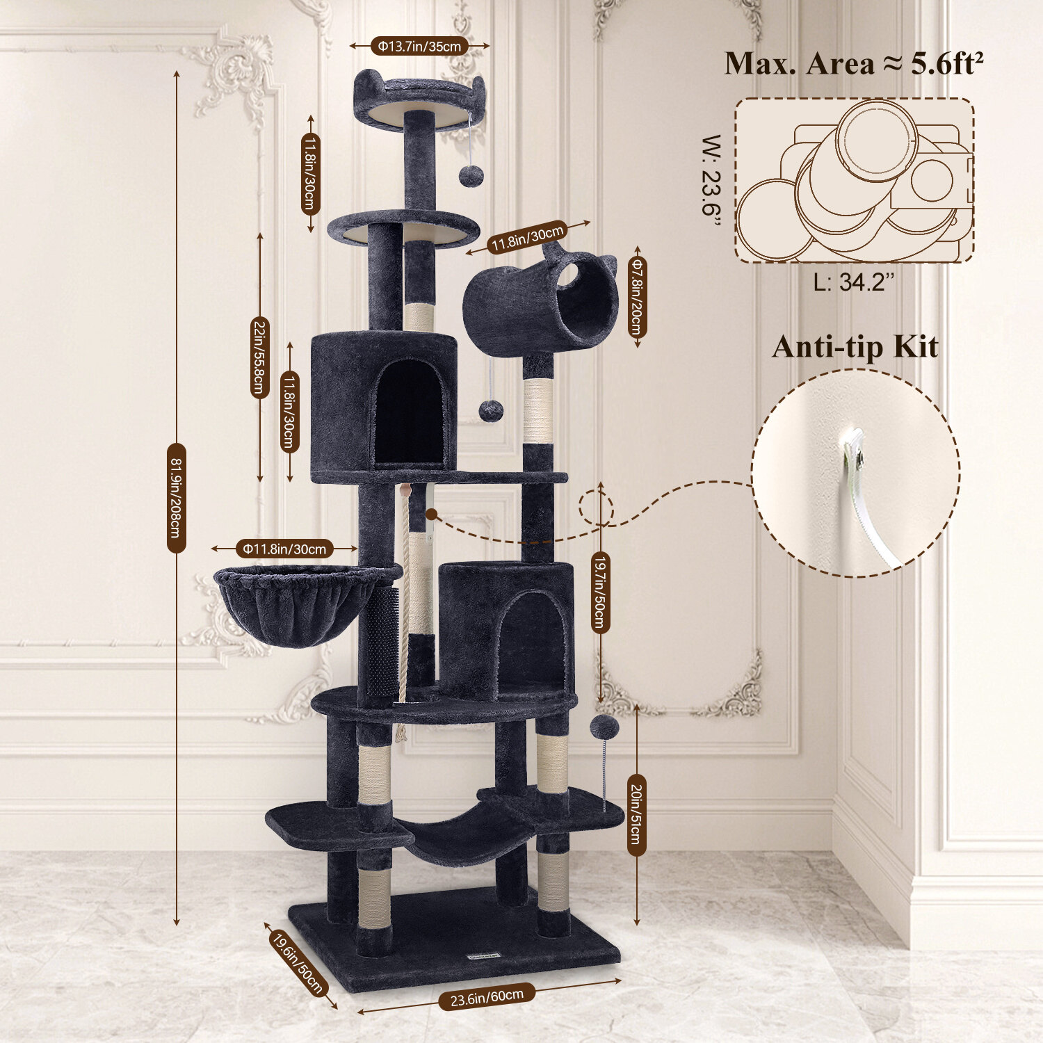 globlazer-c81-arbre-chat-gris-fonc-81-pouces-grand image 5