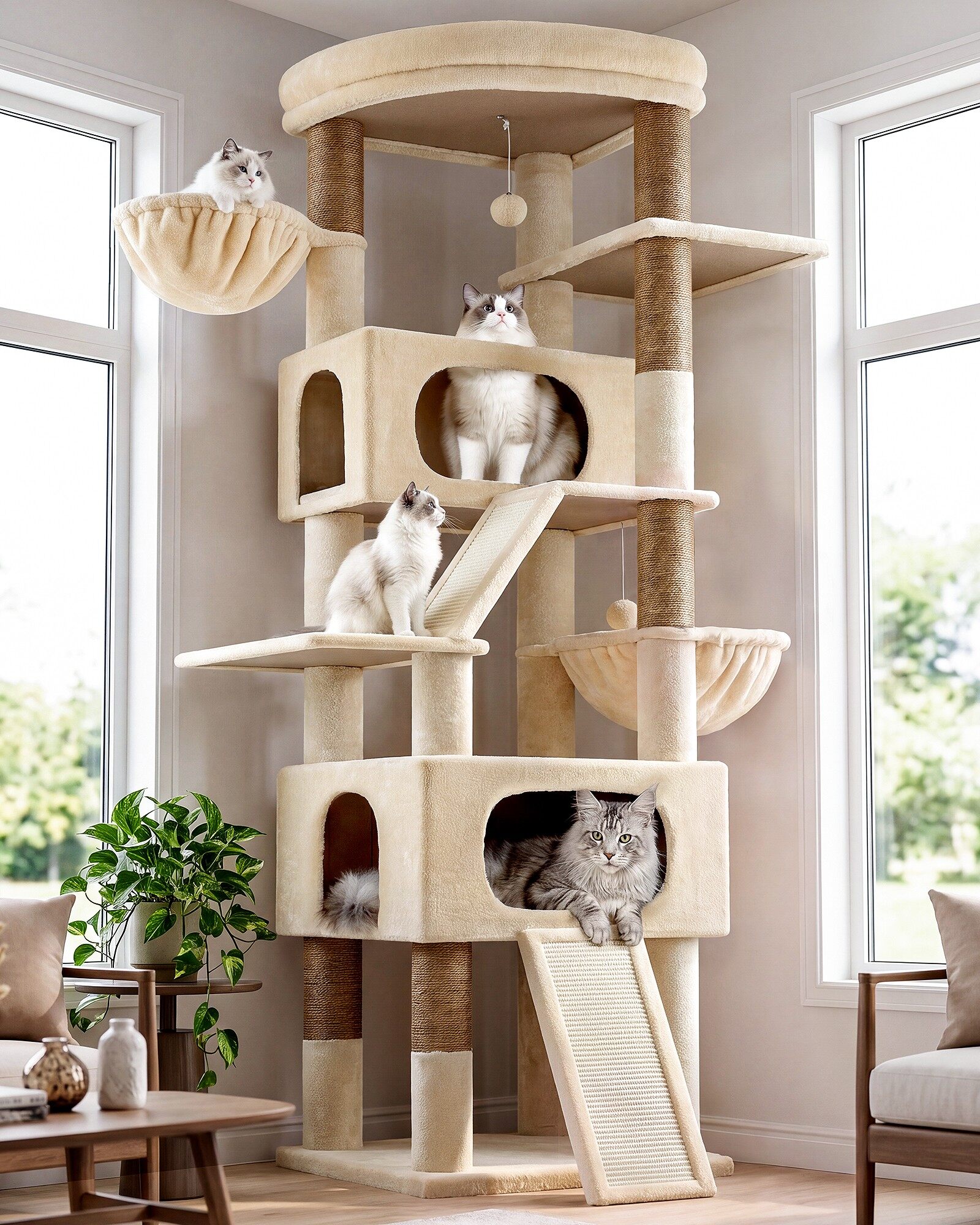 globlazer-s80h-arbre-chat-203-cm-beige-grand-chat image 1