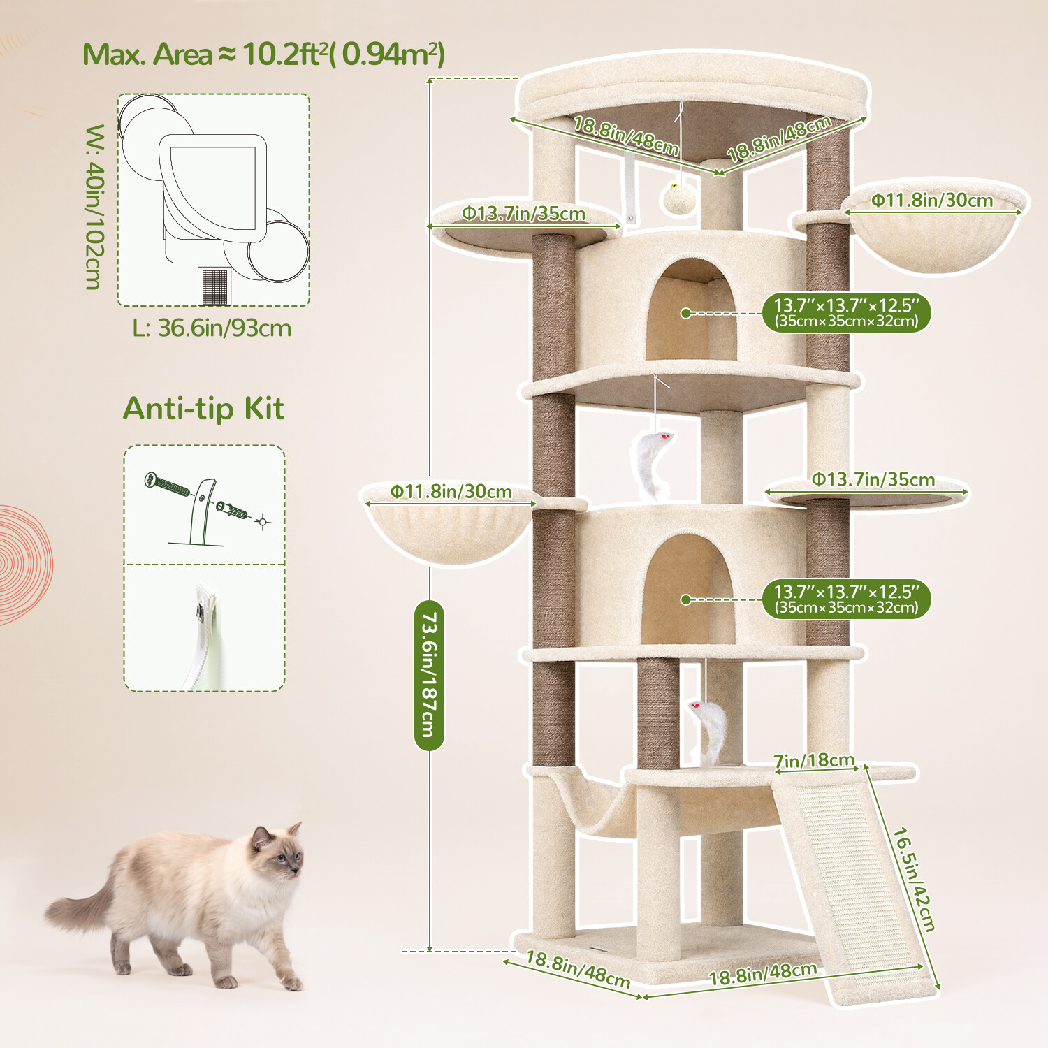 globlazer-c-series-c73-arbre-chat-beige-185-cm image 7