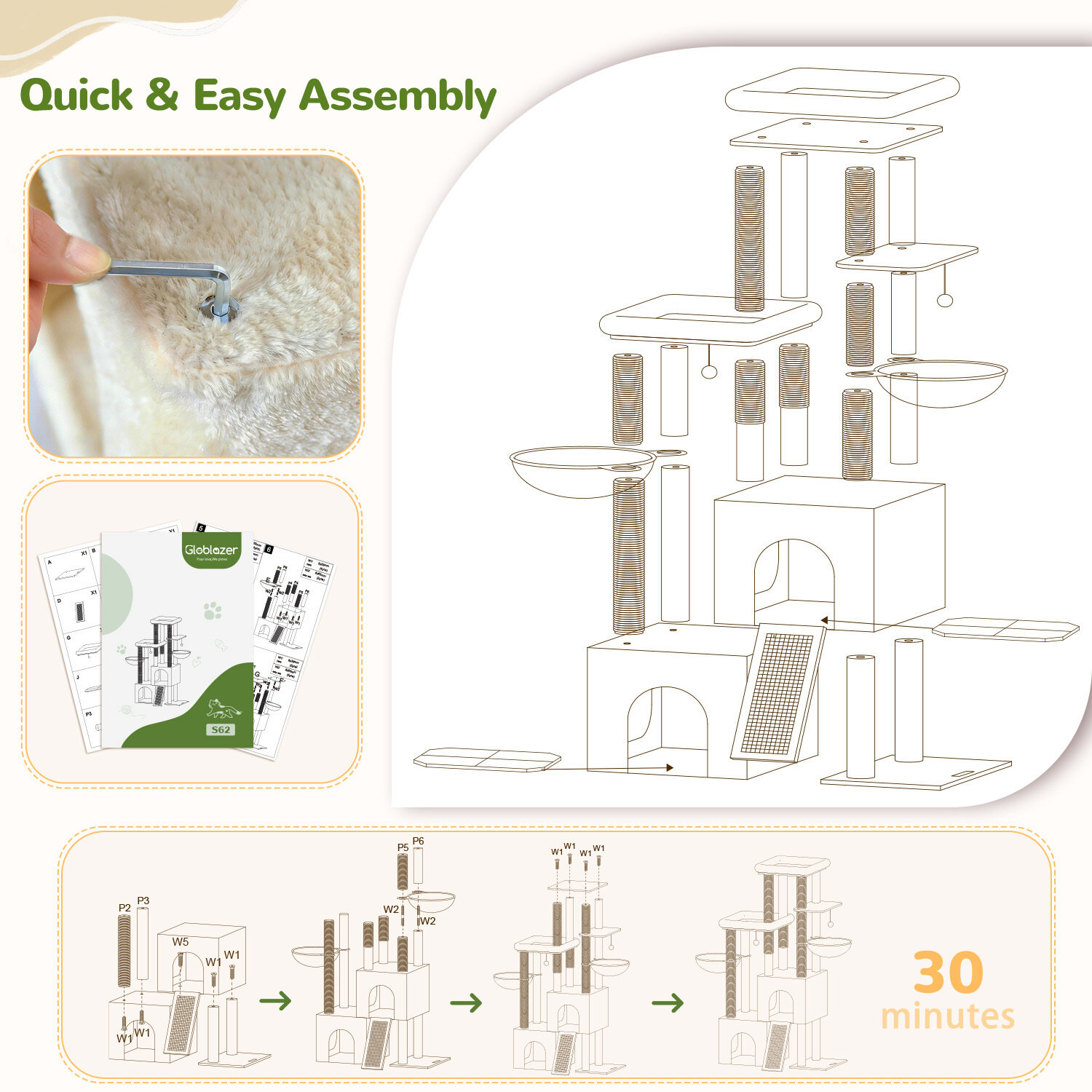 globlazer-s62-arbre-chat-62-pouces-beige-compact image 3