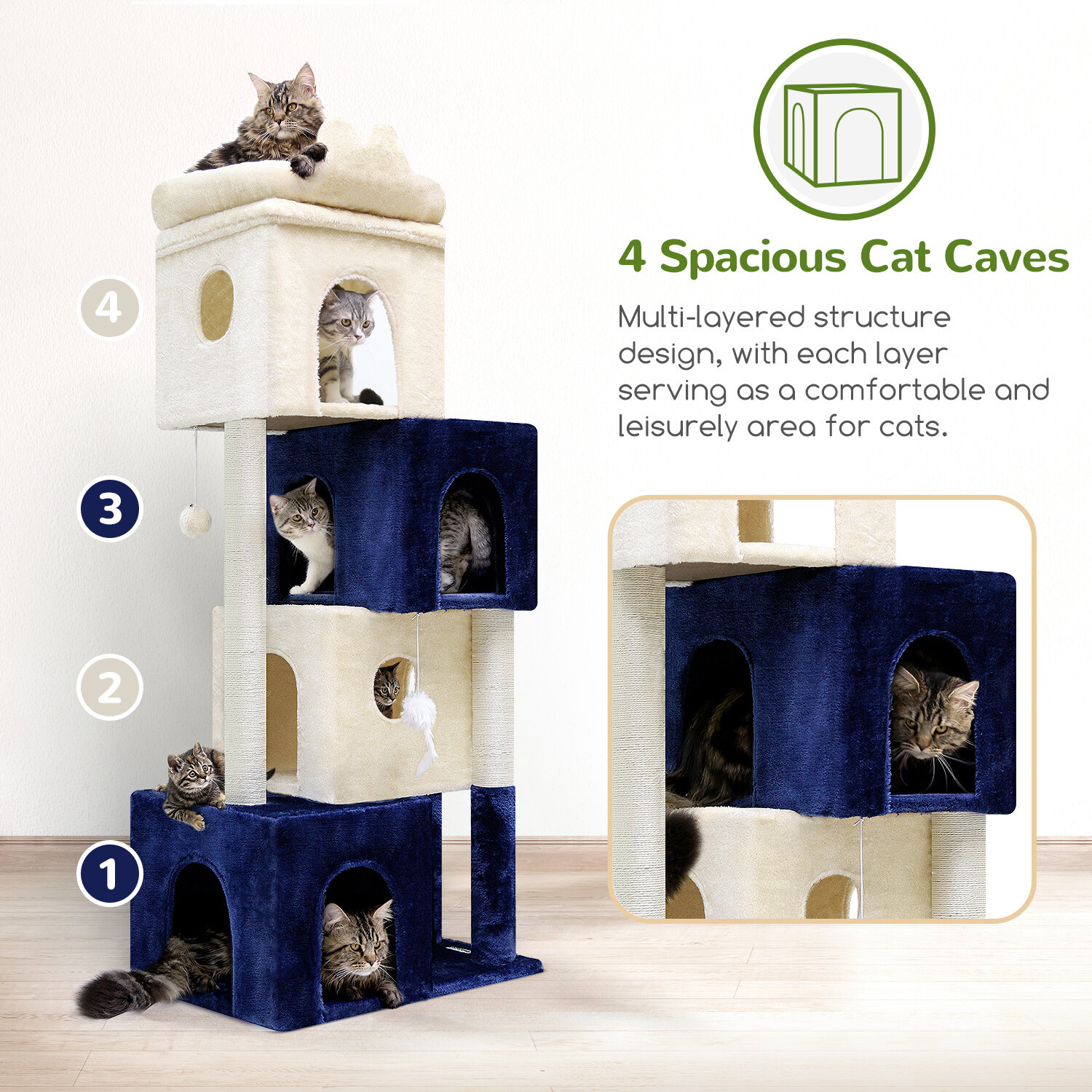 globlazer-f-series-fc61-arbre-chat-cabane-blanc-bleu-155cm image 4