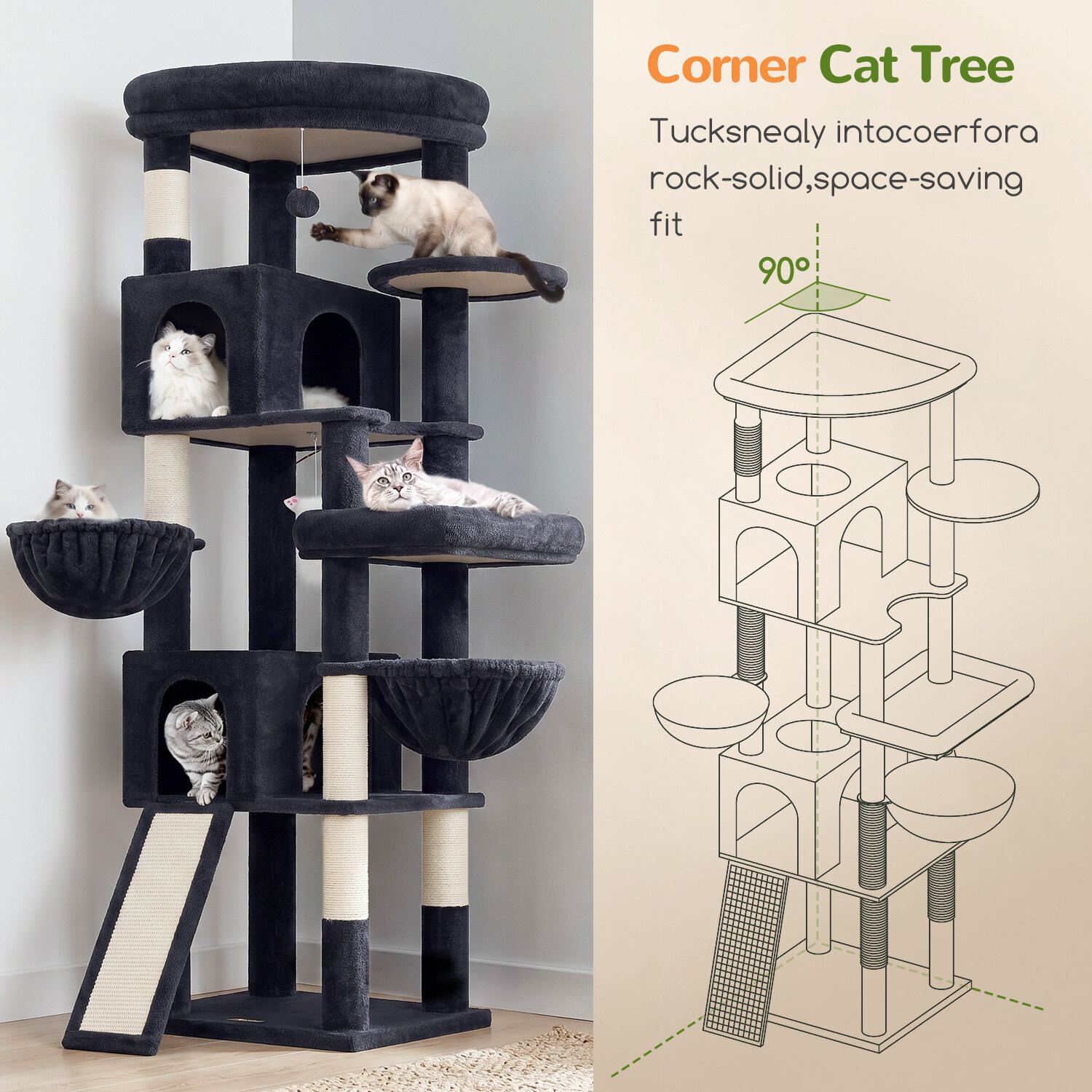 globlazer-c74-arbre-chat-gris-fonc-74-pouces-avec-niche image 5