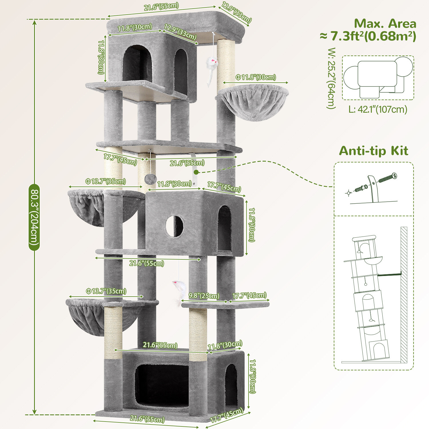 globlazer-f-series-f80f-arbre-chat-gris-clair-80-pouces image 7