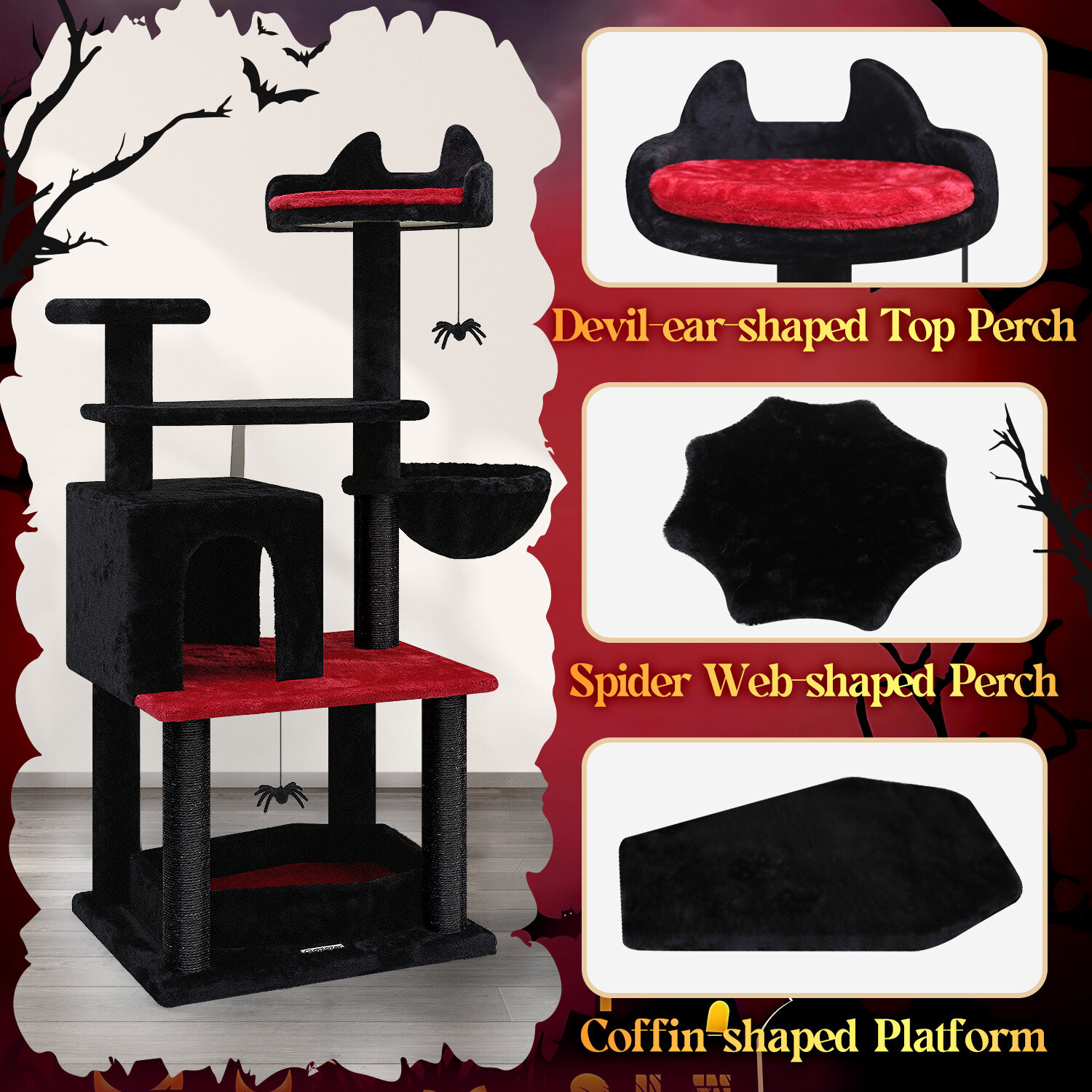 globlazer-f52-arbre-chat-132-cm-rouge-noir-gothique image 6