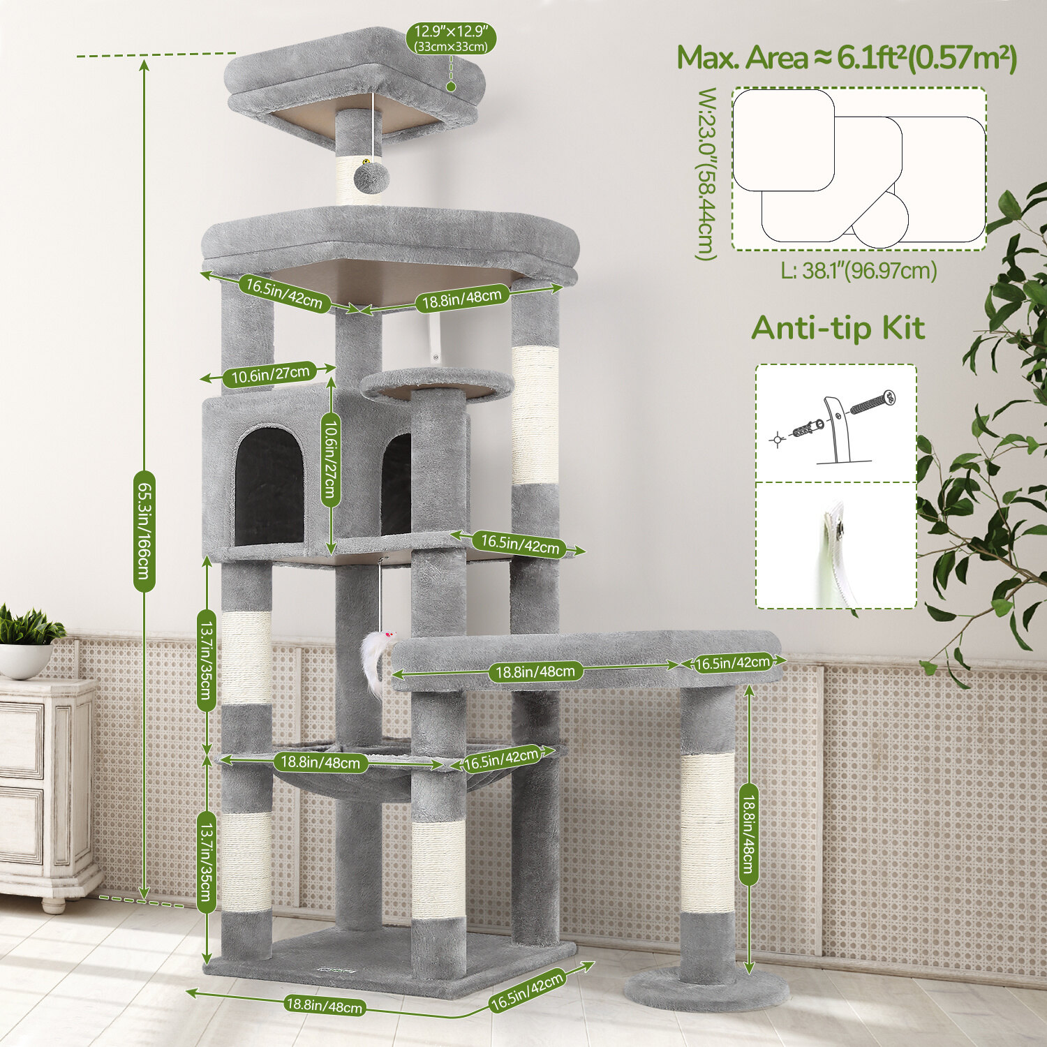 globlazer-s-series-s65-arbre-chat-gris-clair-65-pouces-robuste image 8