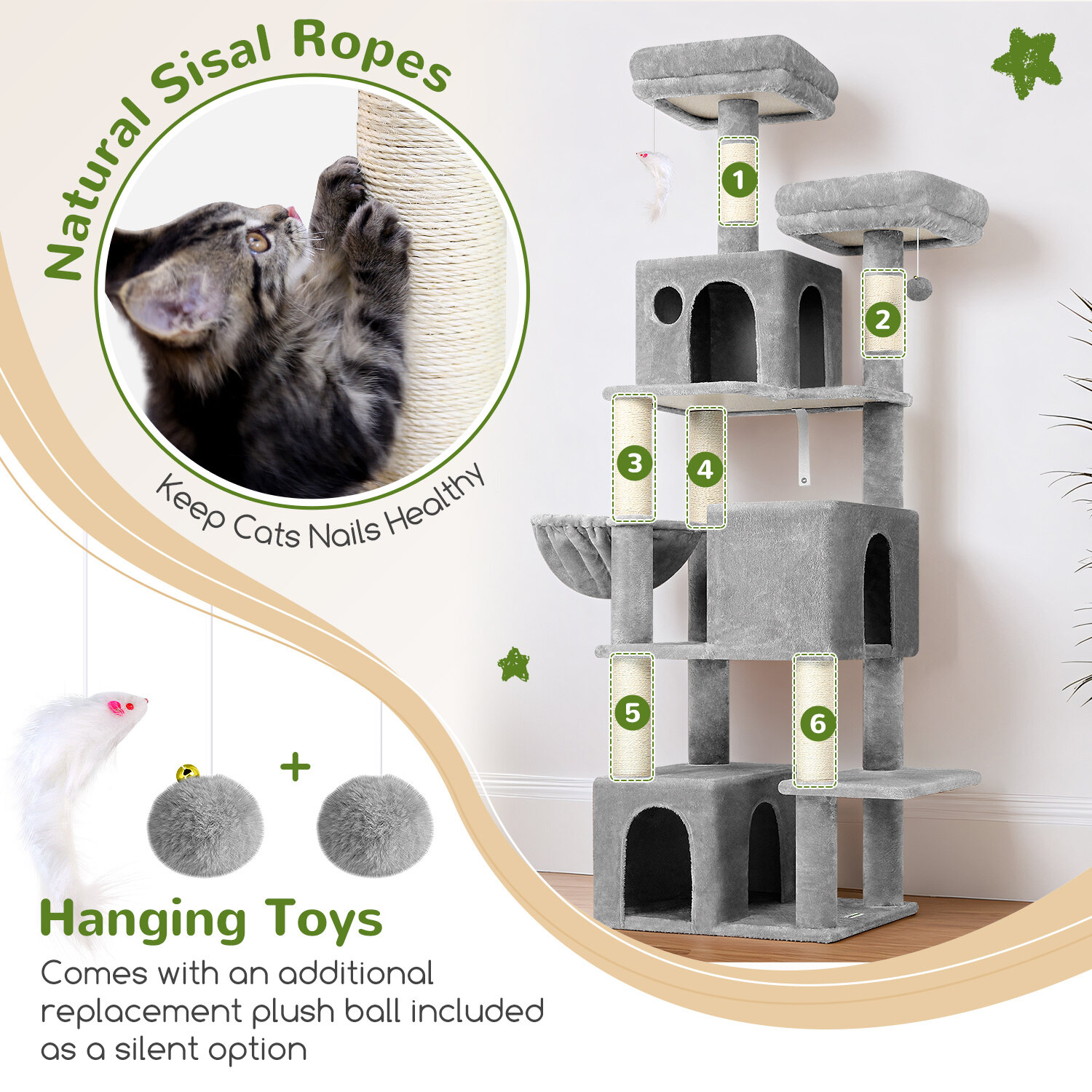 globlazer-f-series-f71-arbre-chat-gris-clair-71-pouces-griffoir image 6