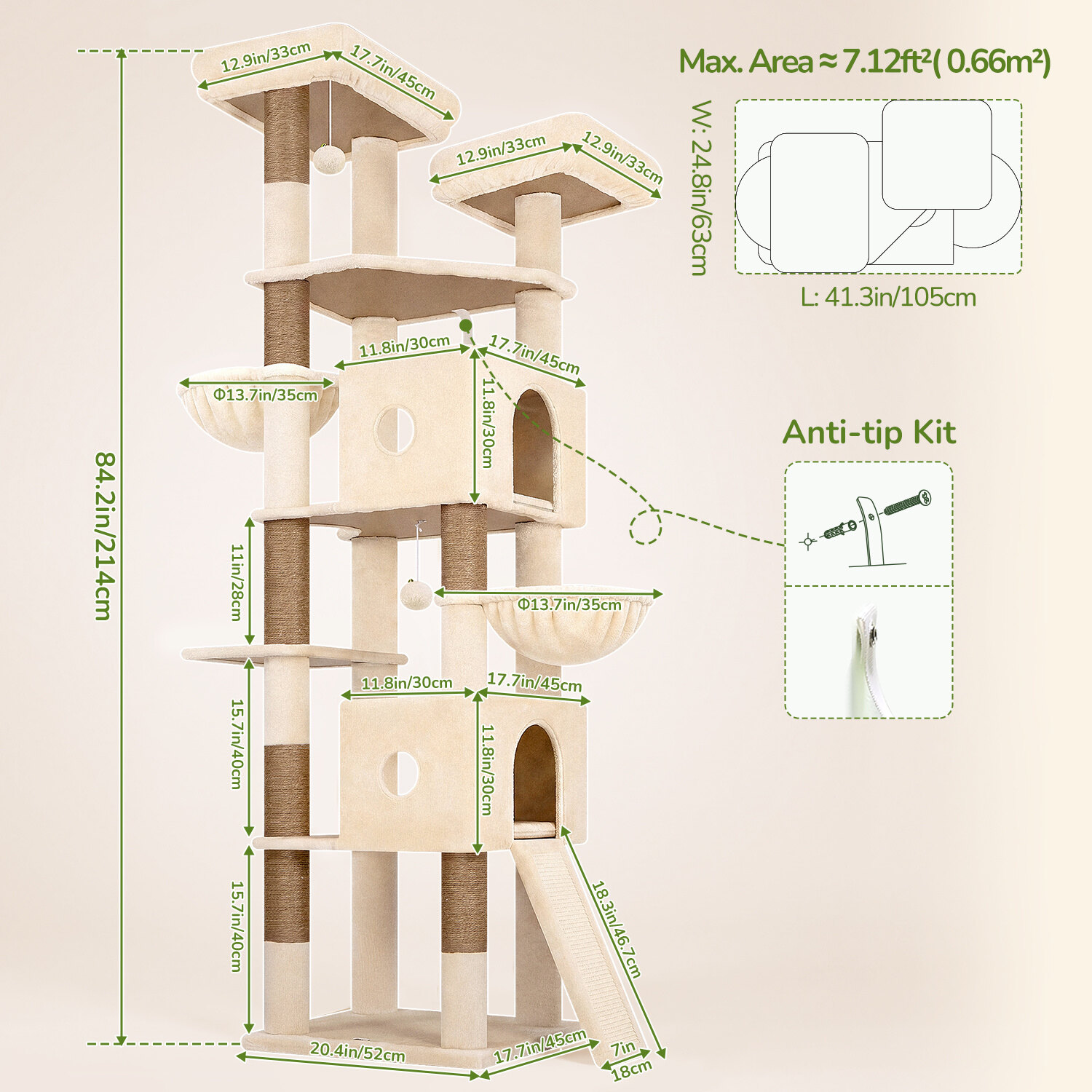 globlazer-f84g-arbre-chat-beige-84-pouces-grande-tour image 7